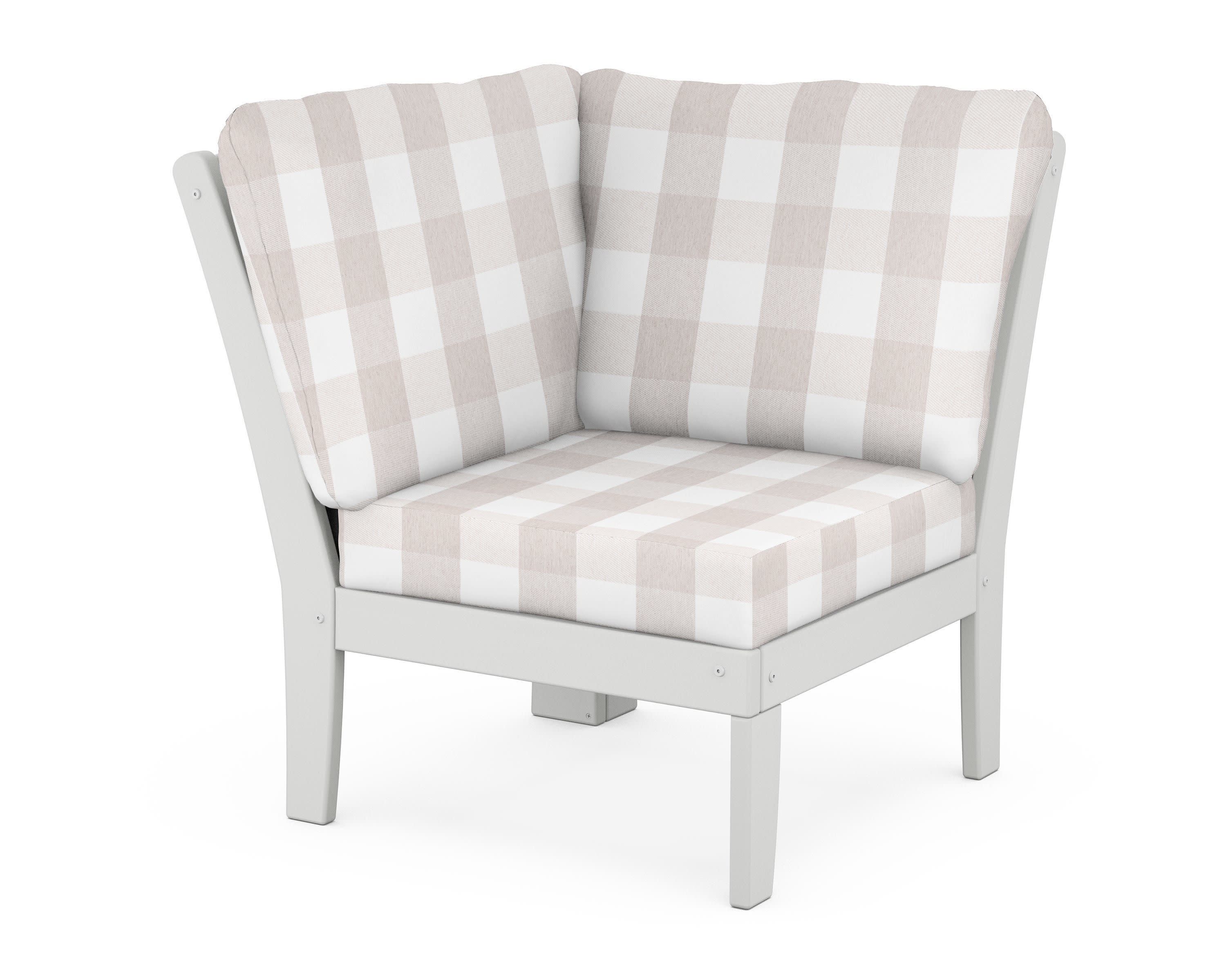 Yacht Club Modular Corner Chair in Classic White / Buffalo Plaid Dune Burlap