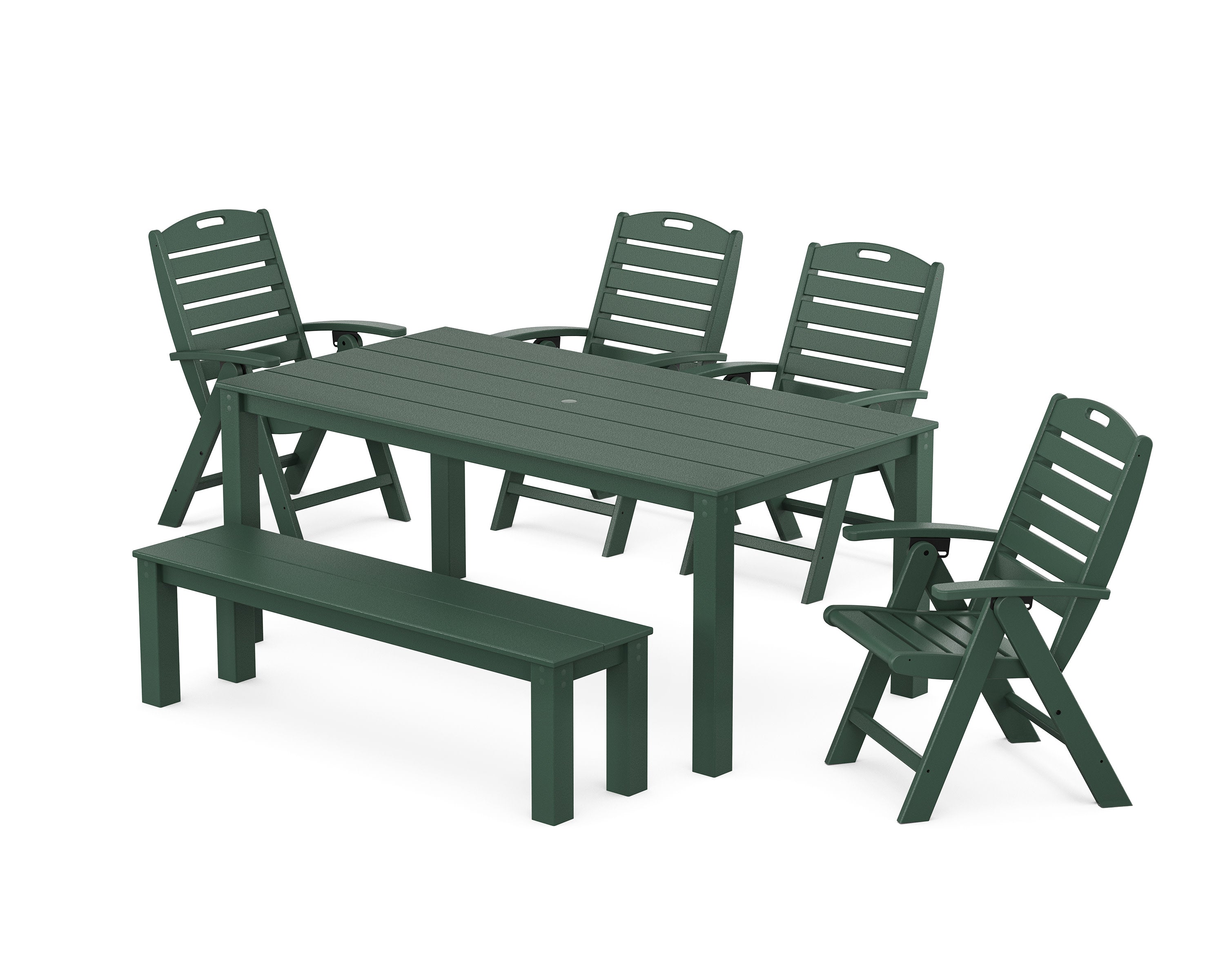 Yacht Club Highback Chair 6-Piece Parsons Dining Set with Bench in Rainforest Canopy