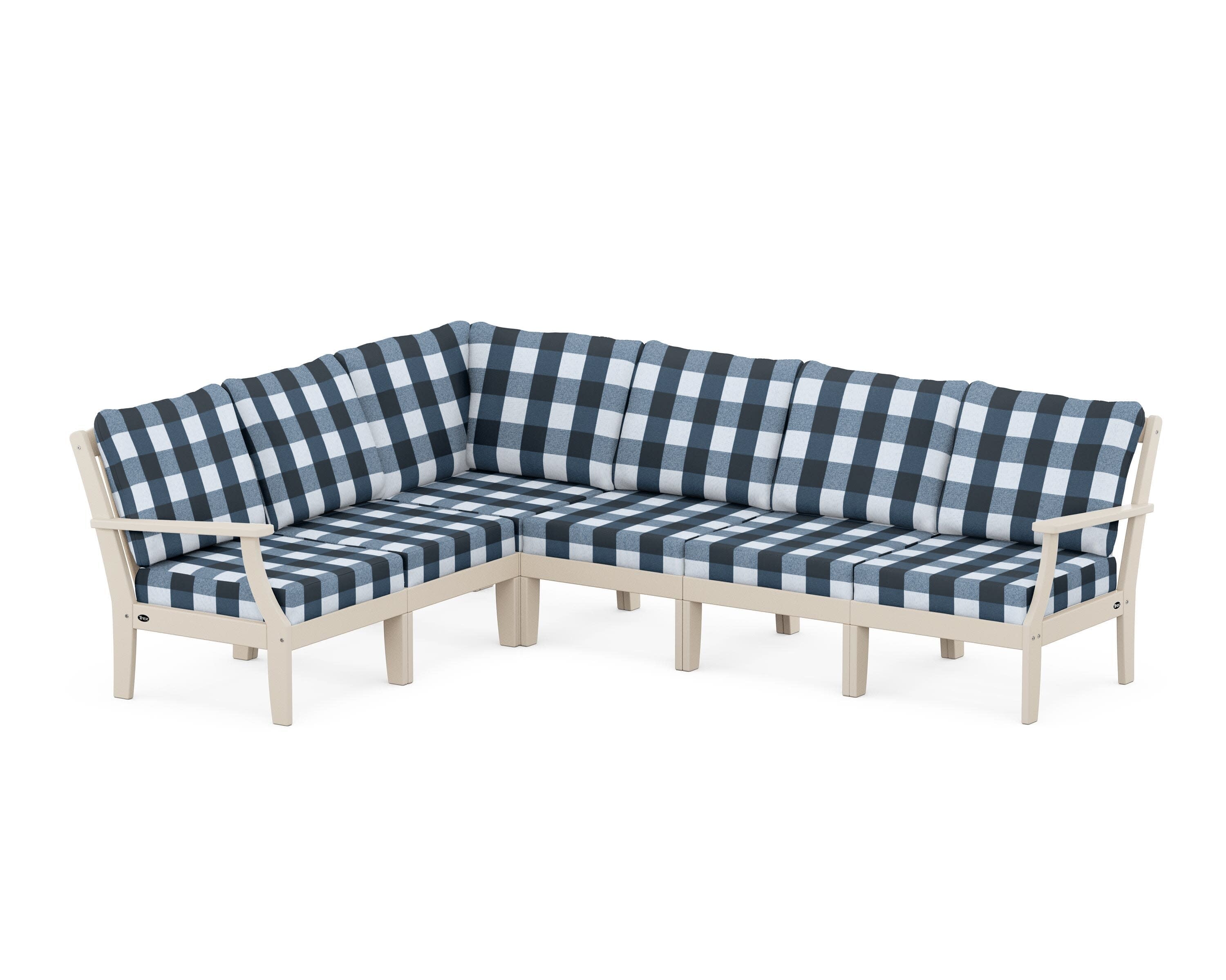 Yacht Club Modular 6-Piece Deep Seating Set in Sand Castle / Buffalo Plaid Marine Indigo