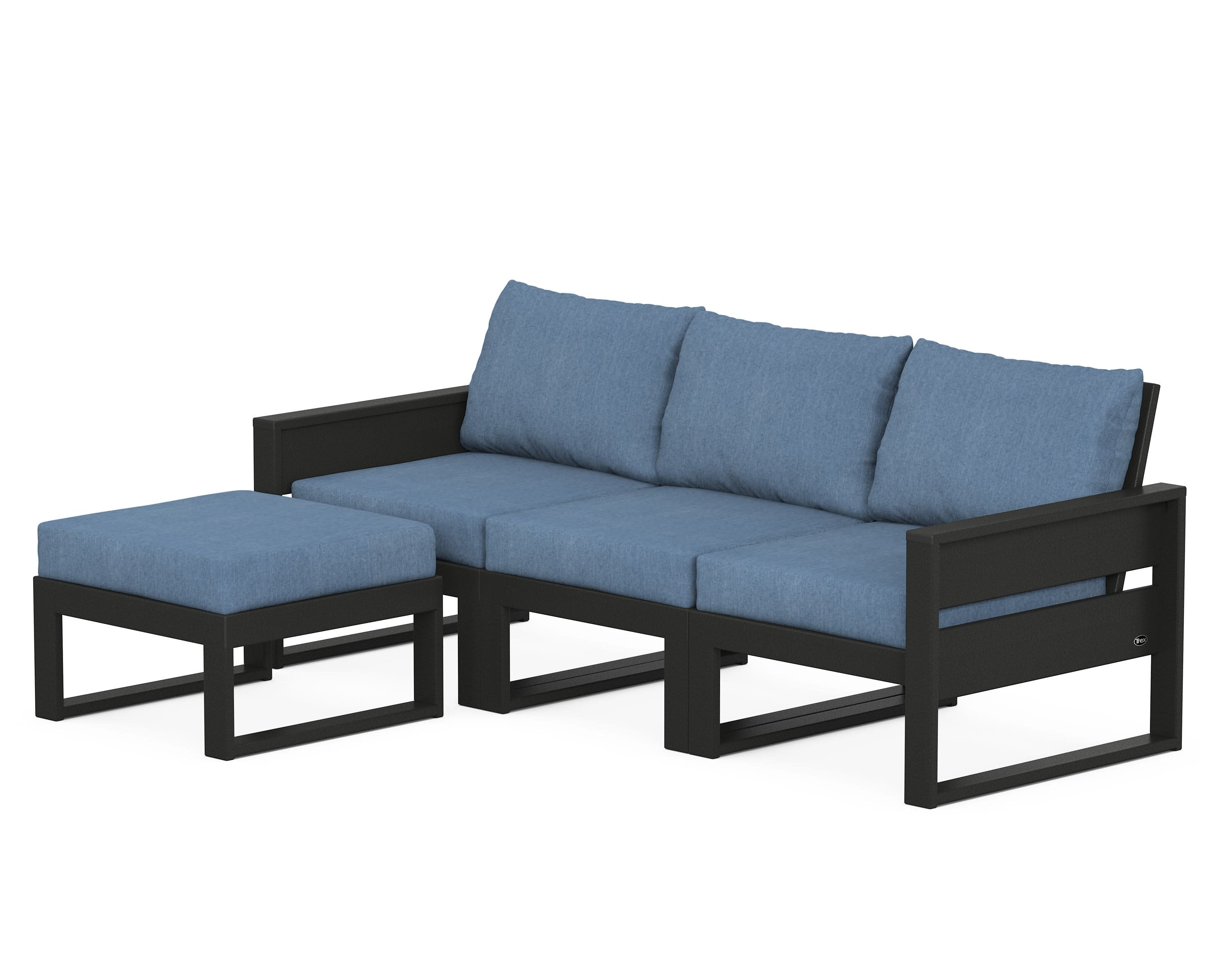 Eastport 4- Piece Sectional with Ottoman in Charcoal Black / Sky Blue