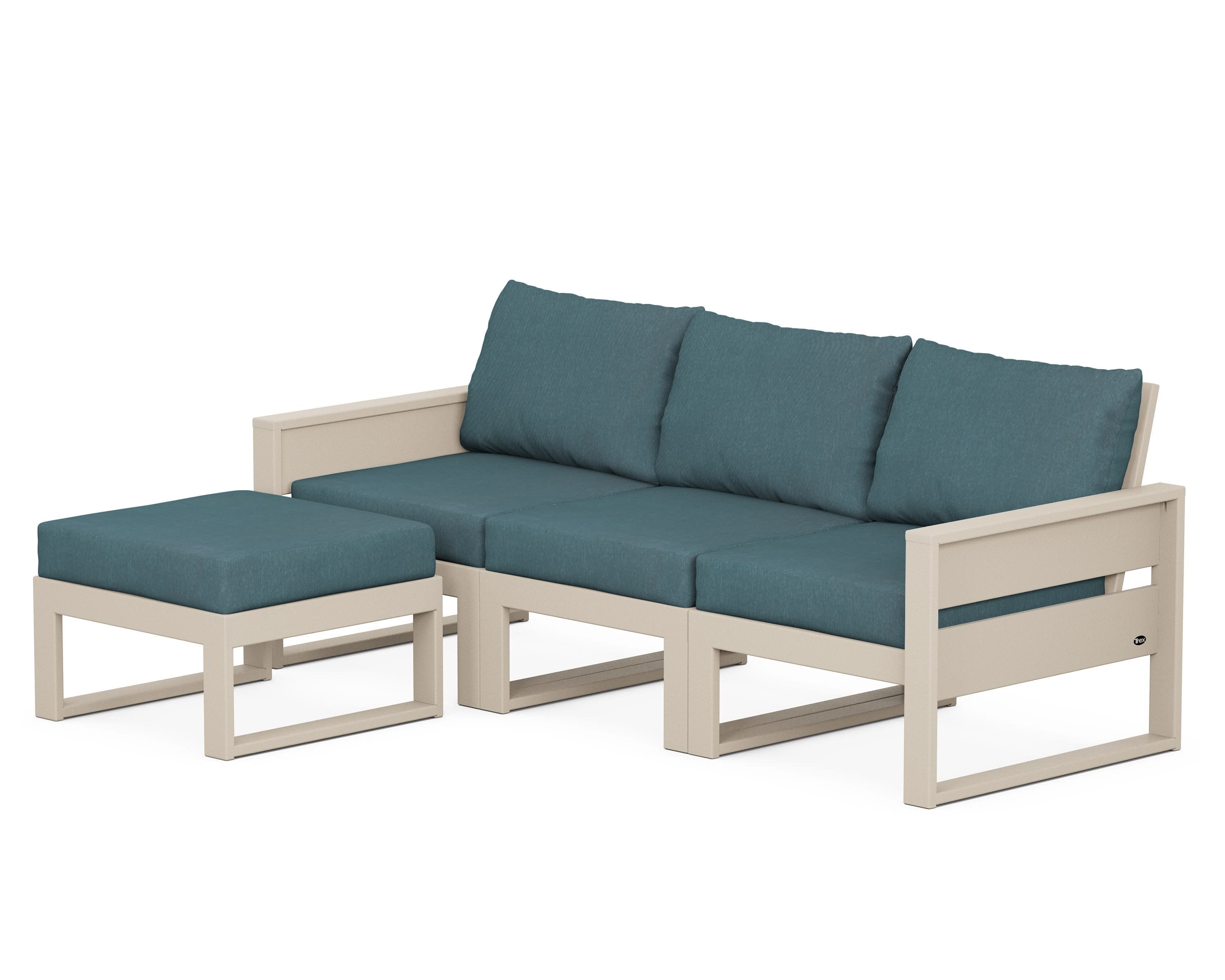 Eastport 4- Piece Sectional with Ottoman in Sand Castle / Ocean Teal