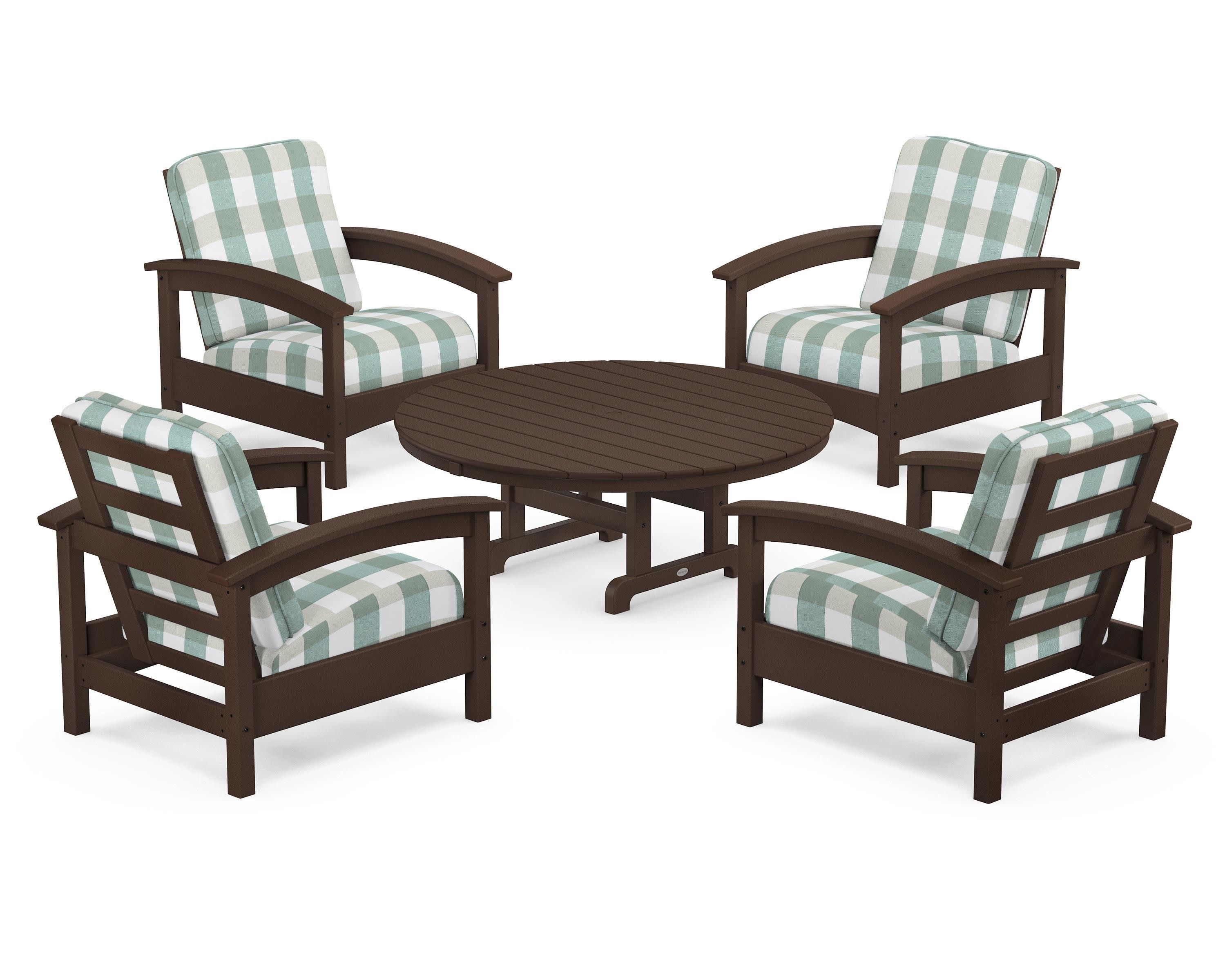 Rockport 5-Piece Deep Seating Set in Vintage Lantern / Buffalo Plaid Glacier Spa