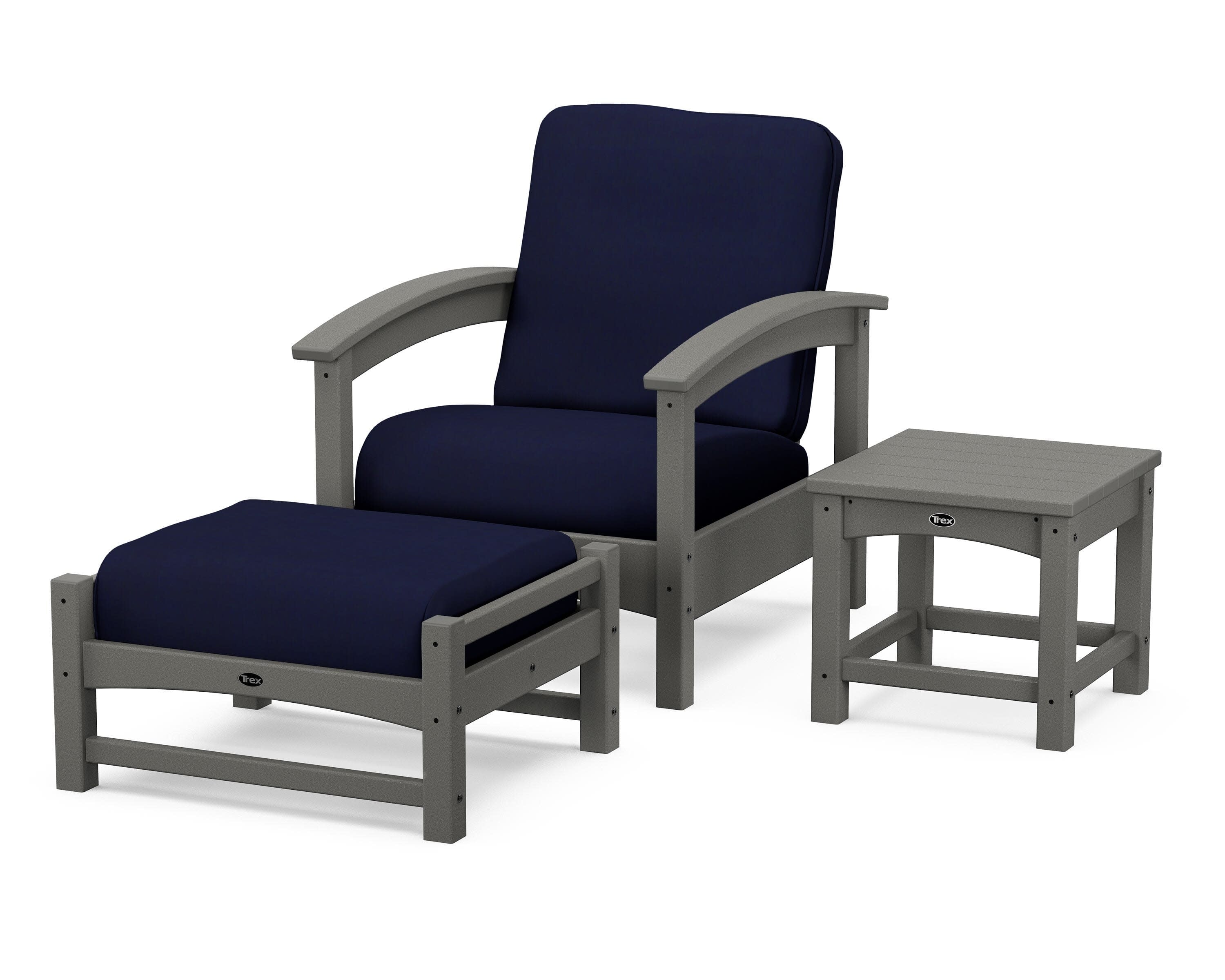 Rockport 3-Piece Deep Seating Set in Stepping Stone / Navy