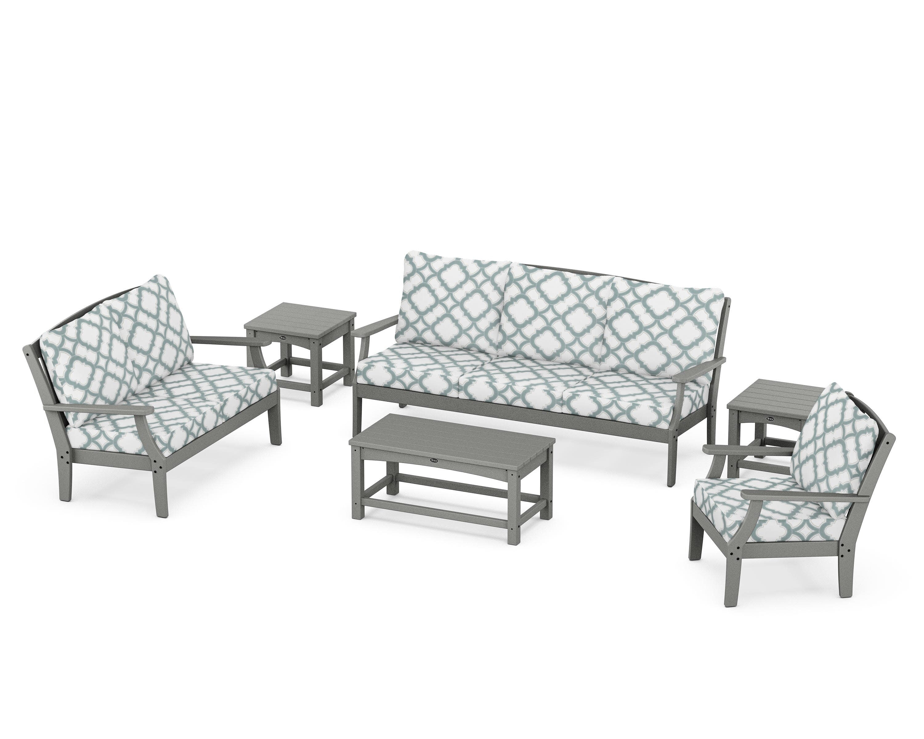Yacht Club 6-Piece Deep Seating Set in Stepping Stone / Trellis Glacier Spa