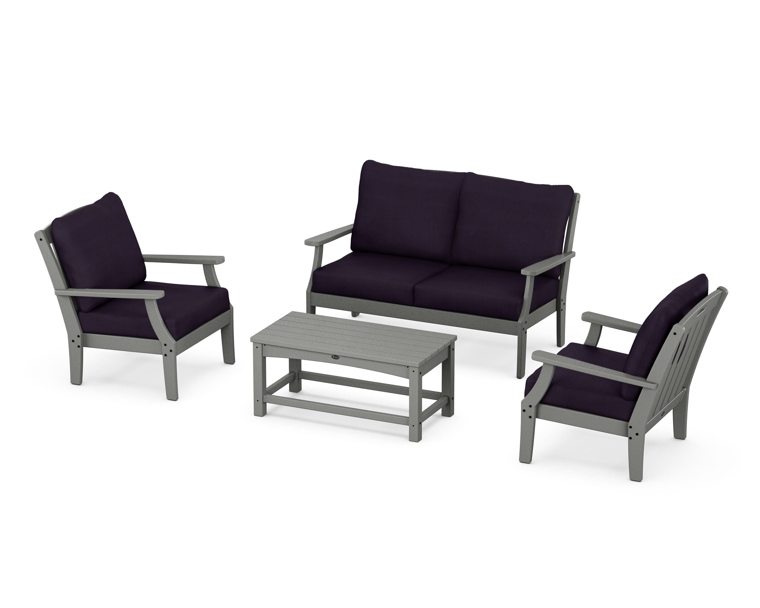 Yacht Club 4-Piece Deep Seating Chair Set in Stepping Stone / Navy Linen