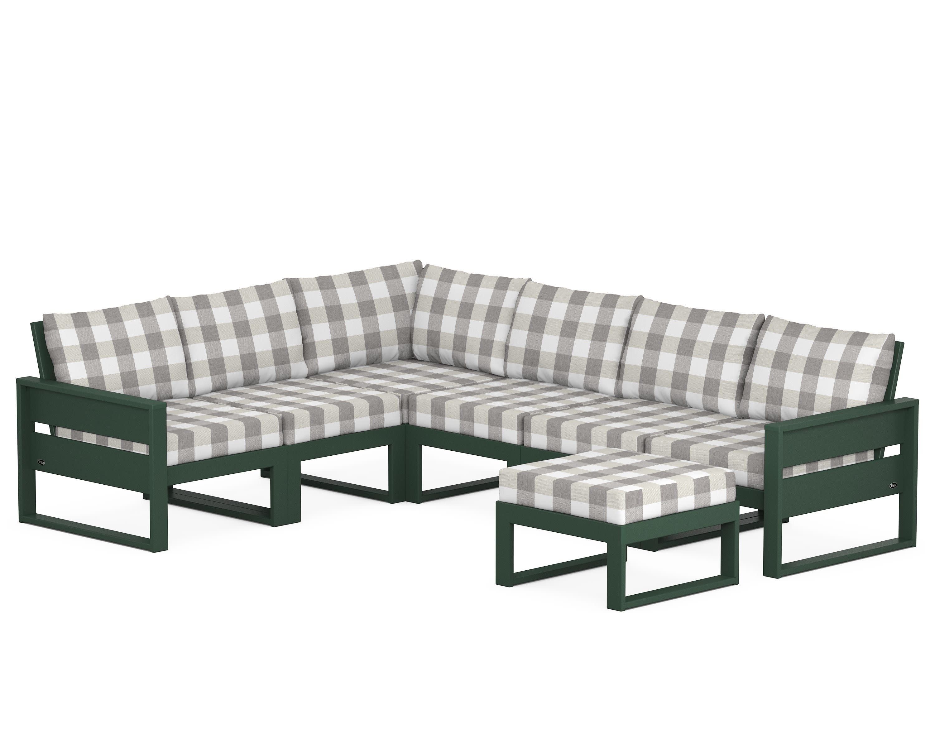 Eastport 6-Piece Sectional with Ottoman in Rainforest Canopy / Buffalo Plaid Grey Mist
