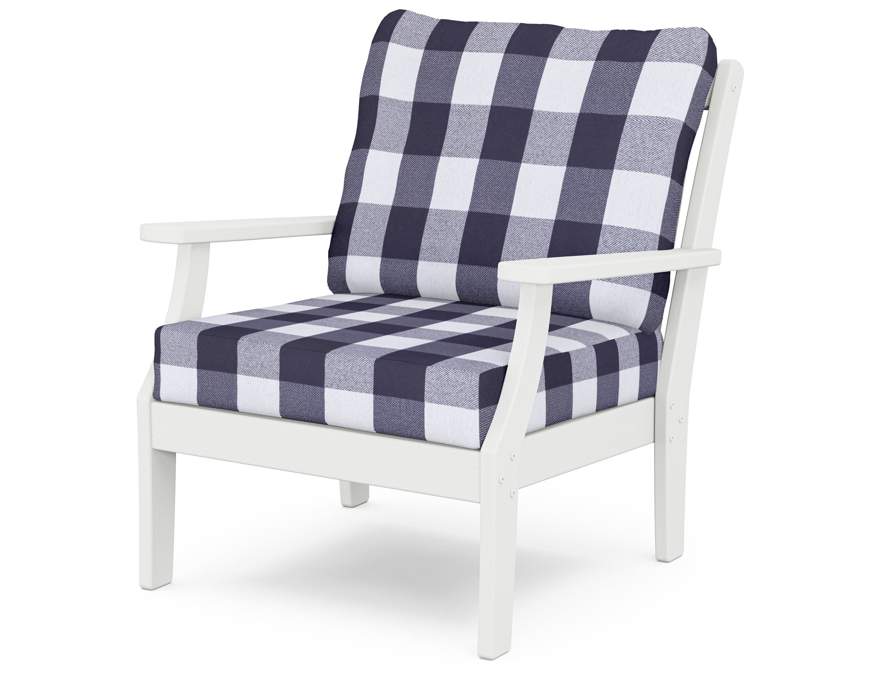 Yacht Club Deep Seating Chair in Classic White / Buffalo Plaid Navy