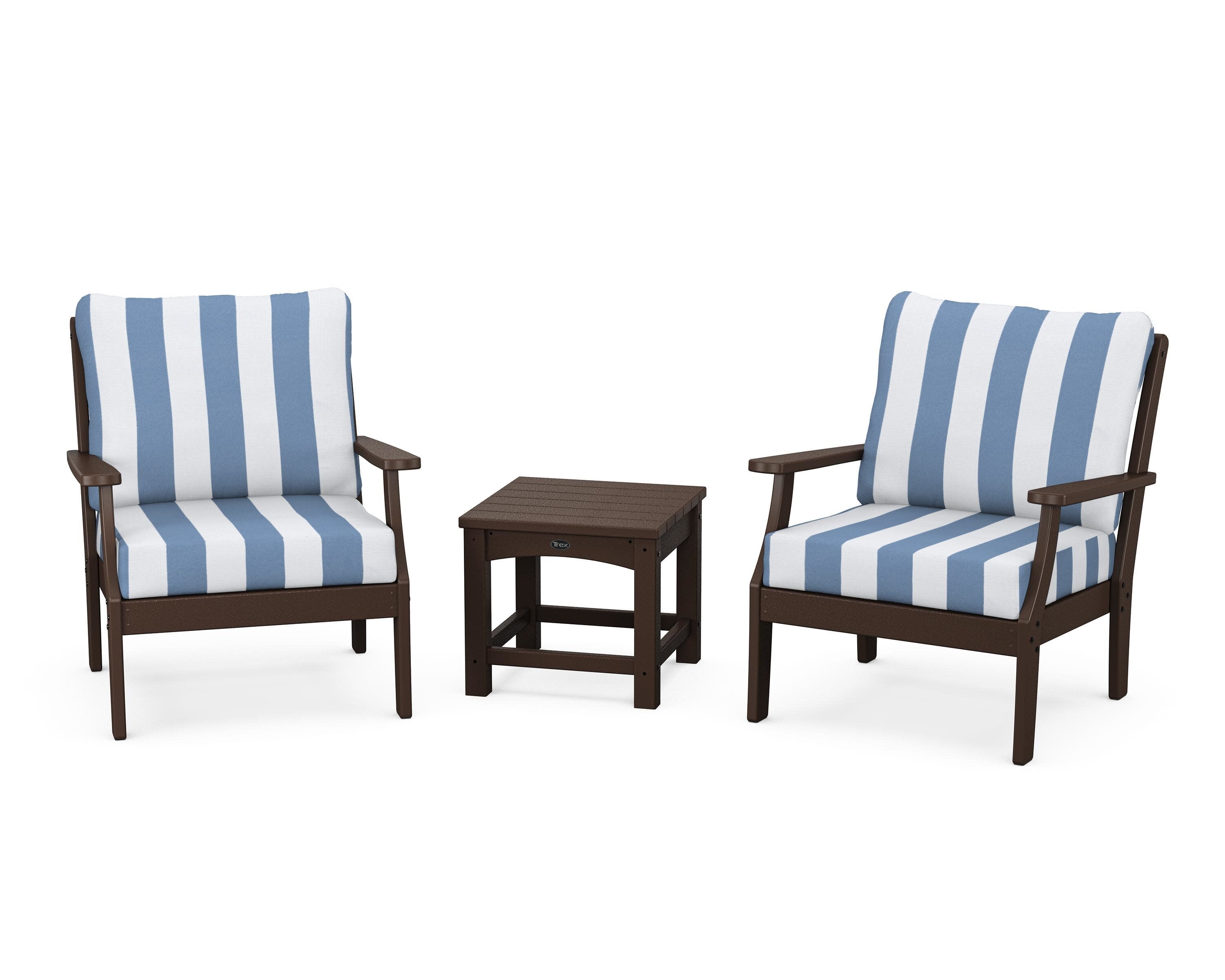 Yacht Club 3-Piece Deep Seating Set in Vintage Lantern / Cabana Stripe Sky Blue