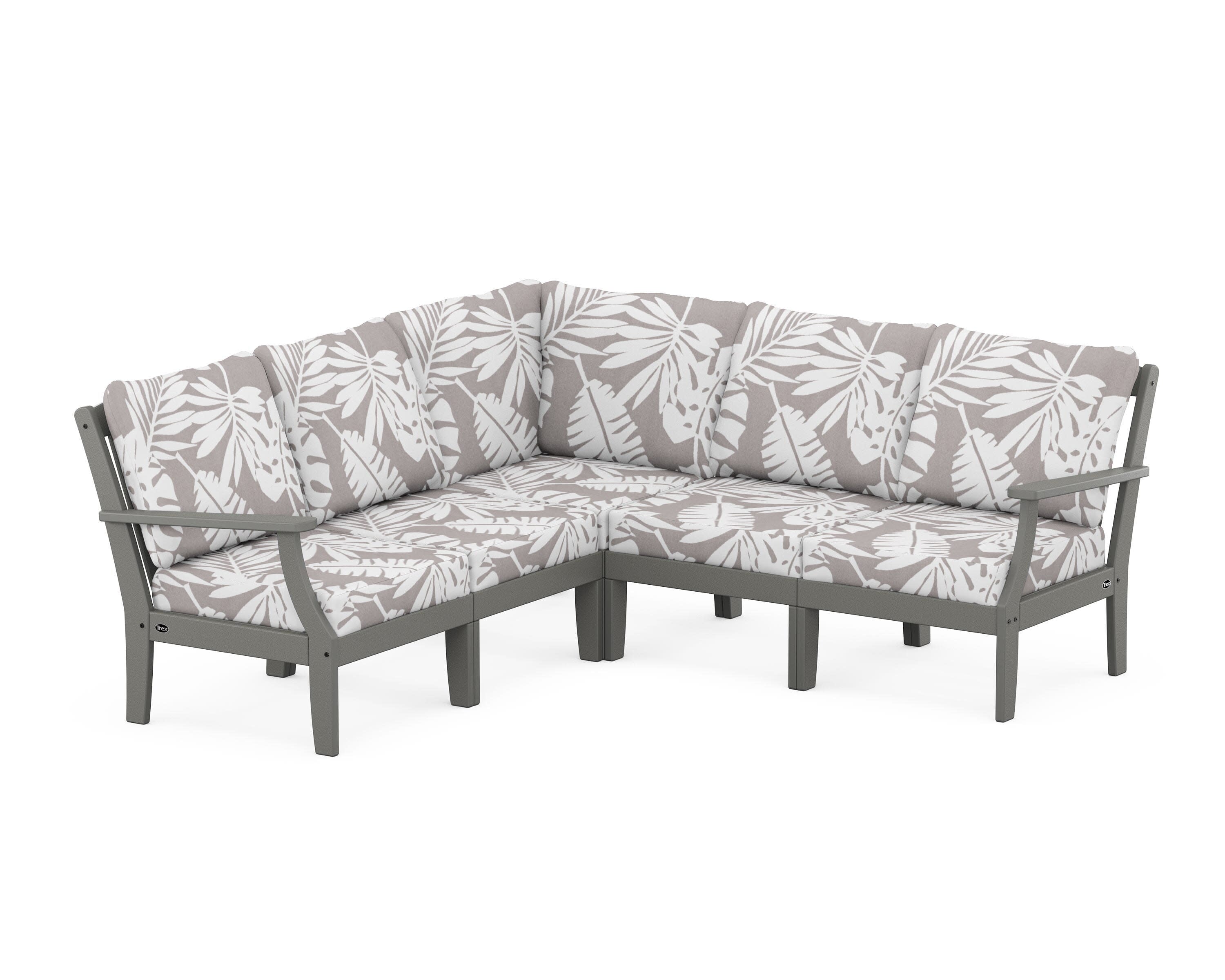 Yacht Club Modular 5-Piece Deep Seating Set in Stepping Stone / Leaf Grey Mist