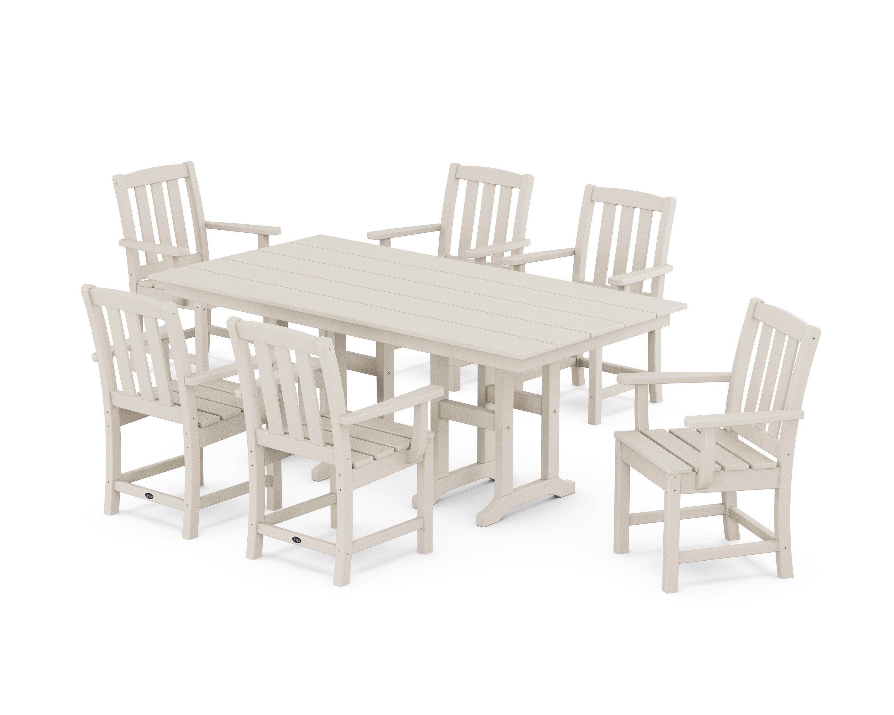 Cape Cod Arm Chair 7-Piece Farmhouse Dining Set in Sand Castle