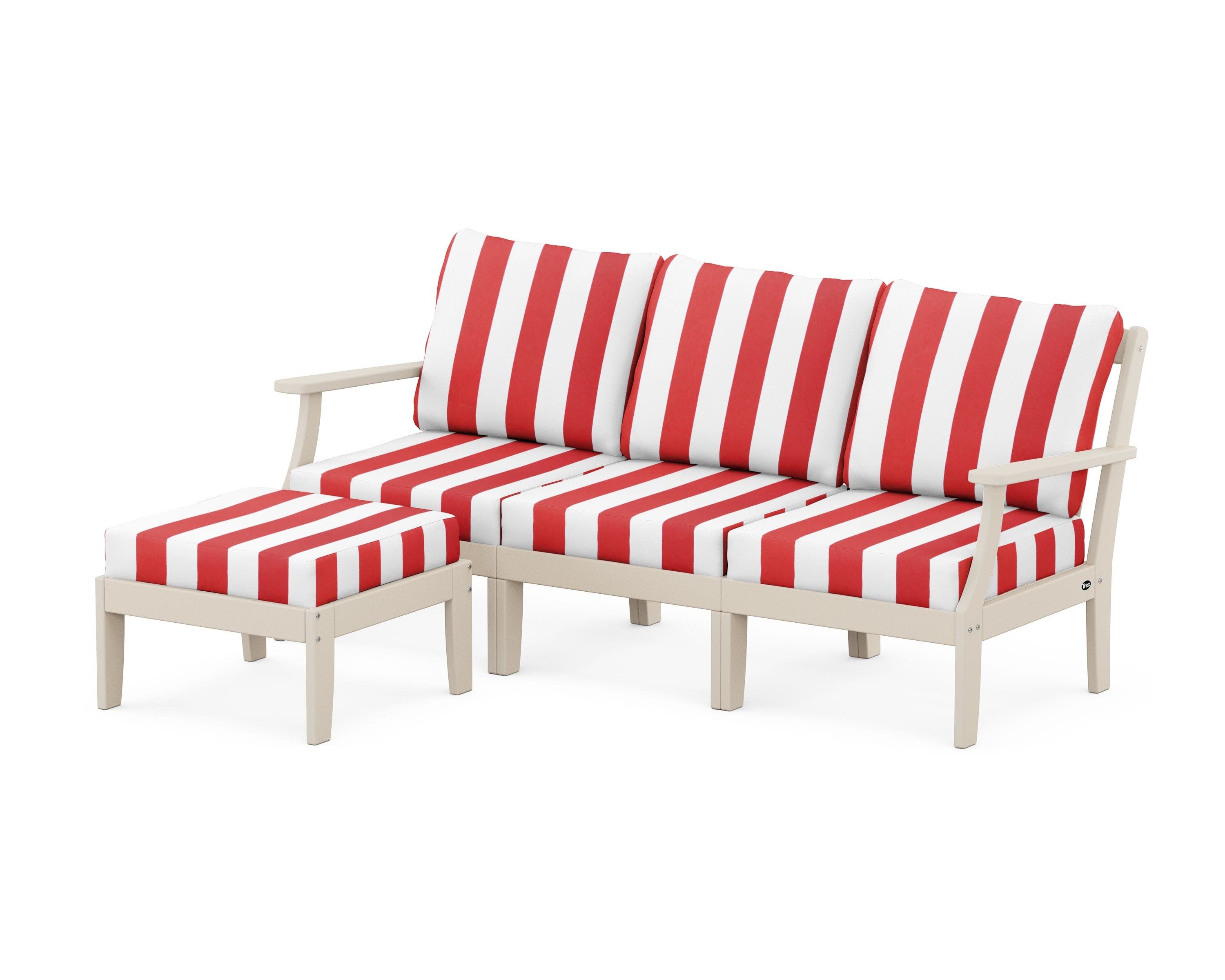 Yacht Club Modular 4-Piece Deep Seating Set with Ottoman in Sand Castle / Cabana Stripe Crimson