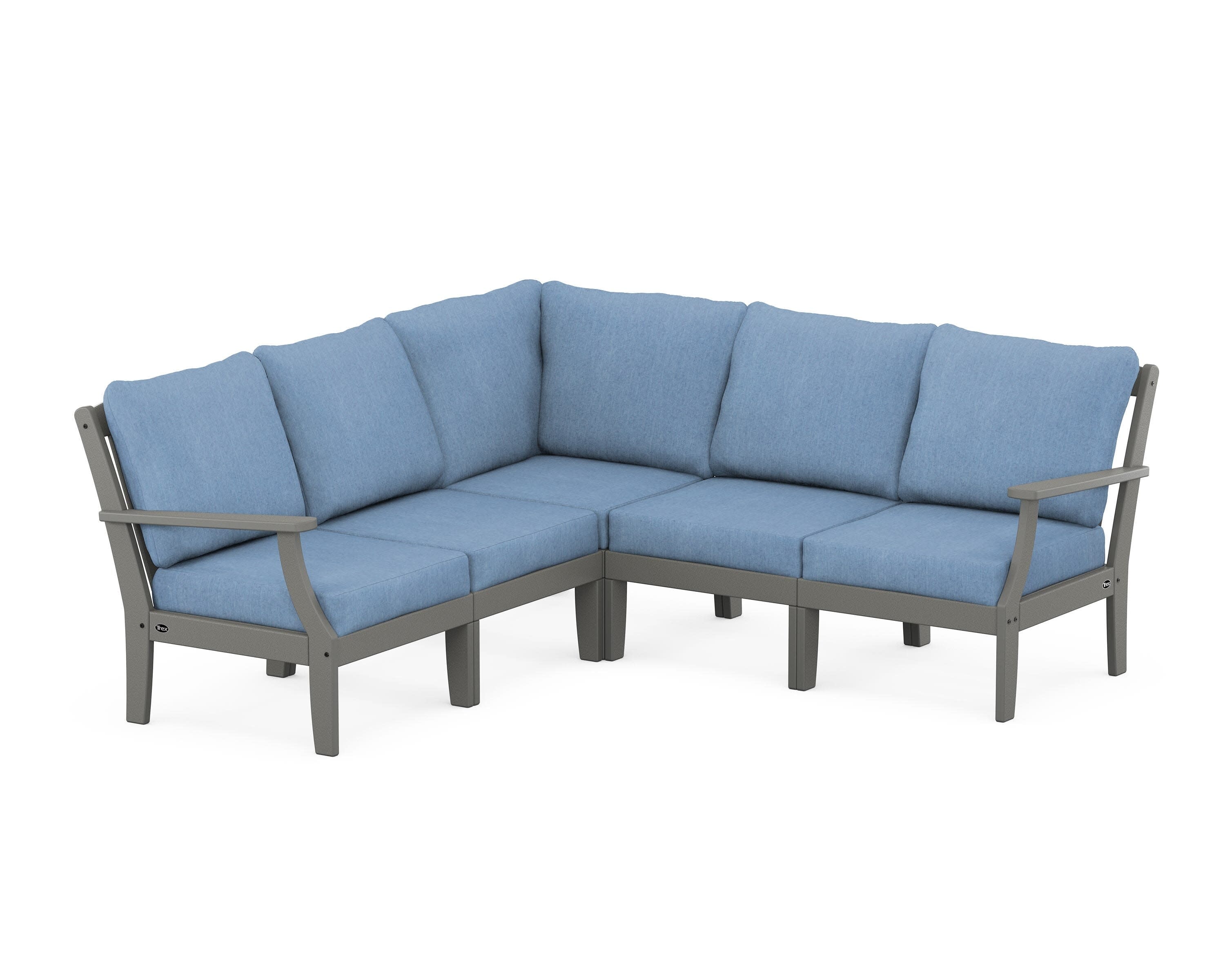 Yacht Club Modular 5-Piece Deep Seating Set in Stepping Stone / Sky Blue