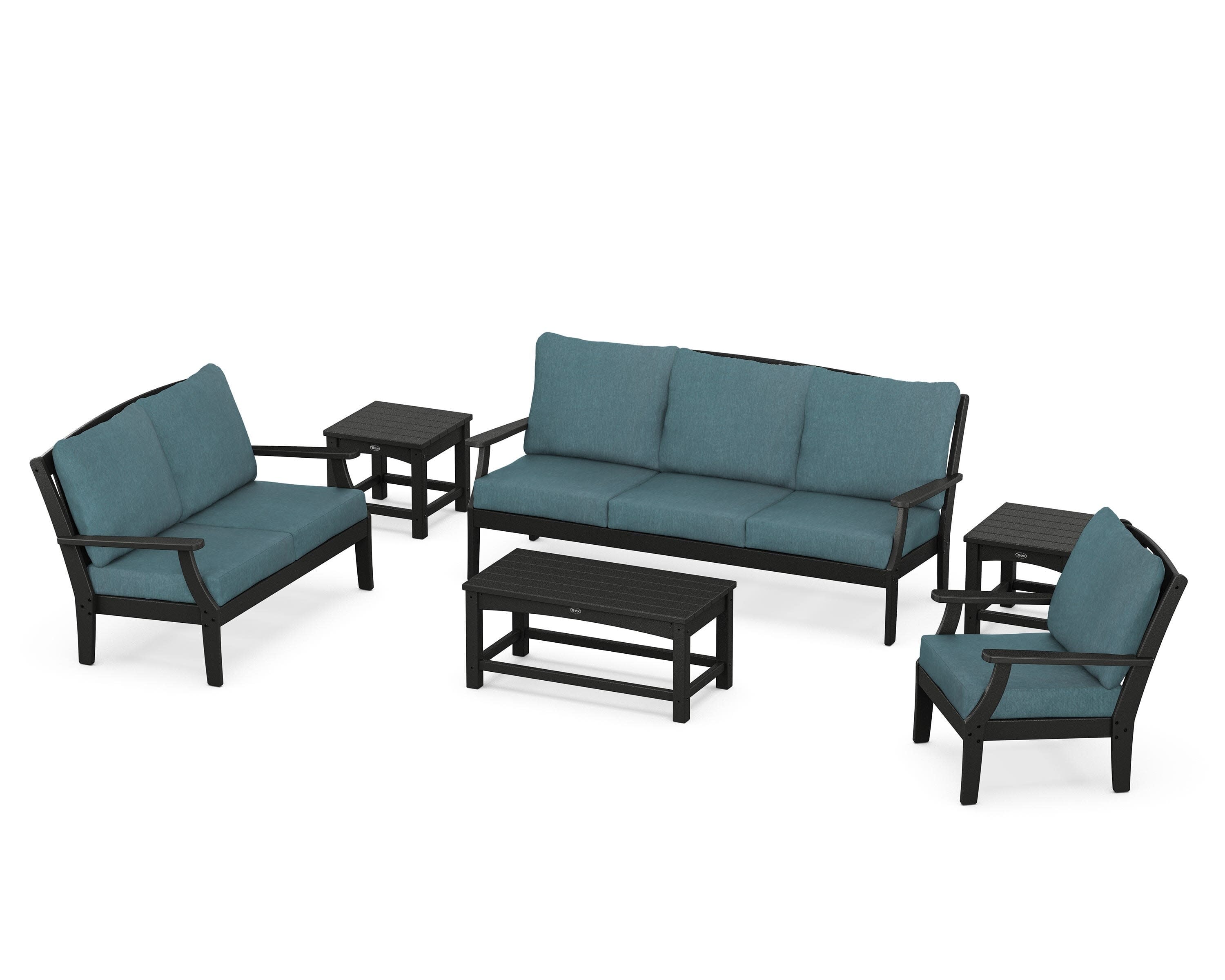 Yacht Club 6-Piece Deep Seating Set in Charcoal Black / Ocean Teal