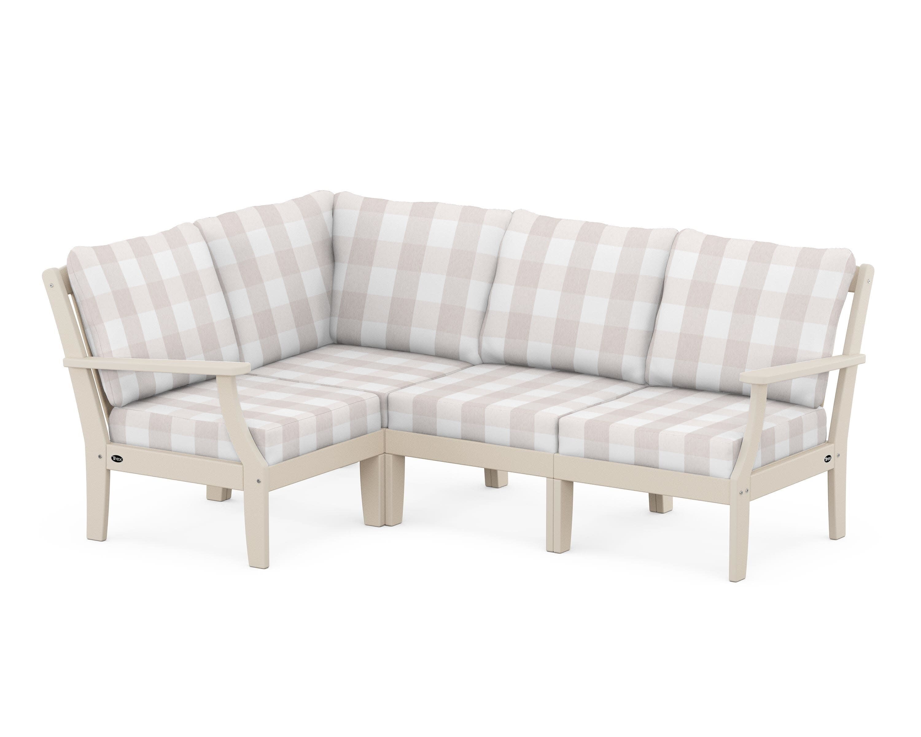 Yacht Club Modular 4-Piece Deep Seating Set in Sand Castle / Buffalo Plaid Dune Burlap