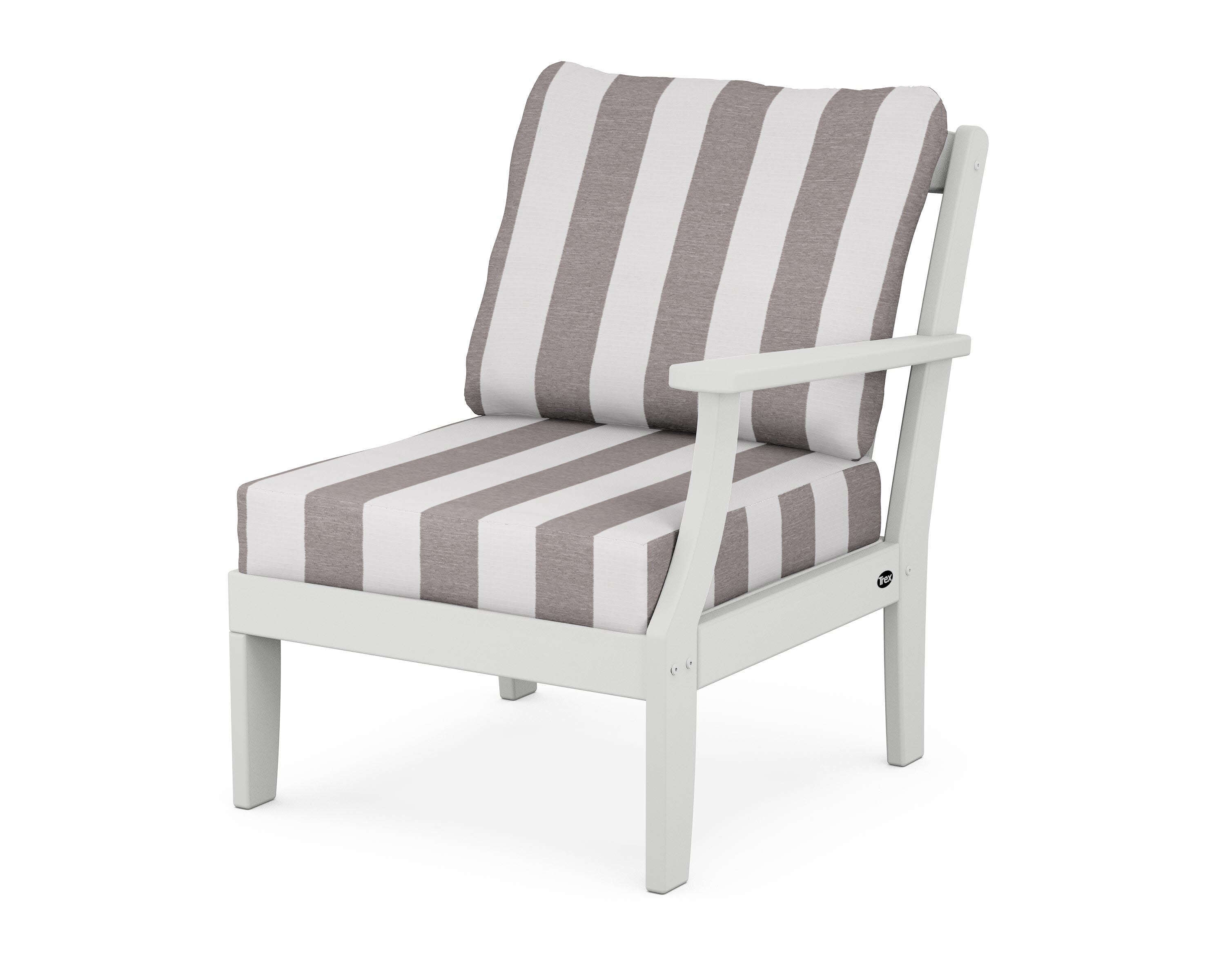 Yacht Club Modular Right Arm Chair in Classic White / Cabana Stripe Grey Mist
