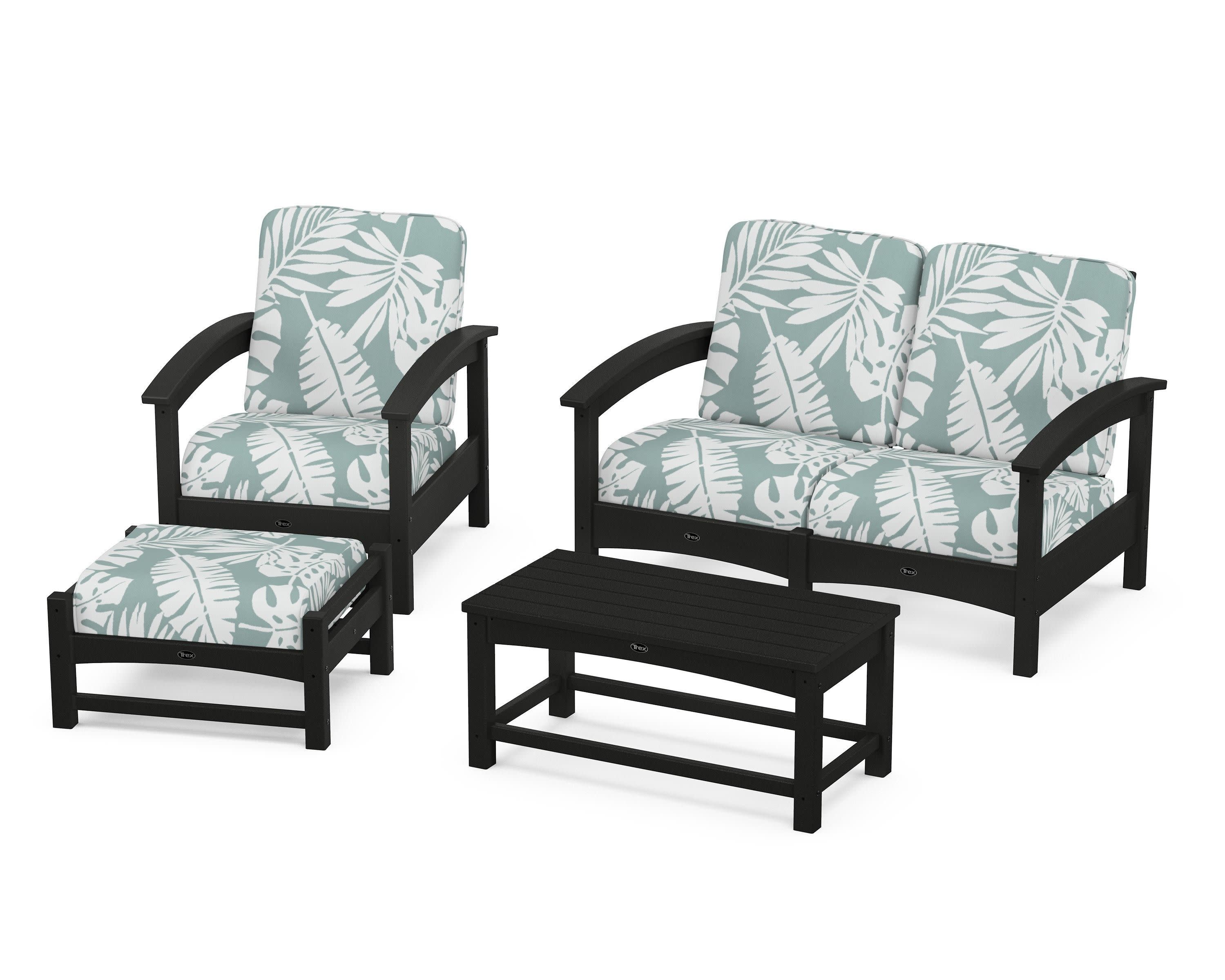 Rockport 4-Piece Deep Seating Conversation Group in Charcoal Black / Leaf Glacier Spa