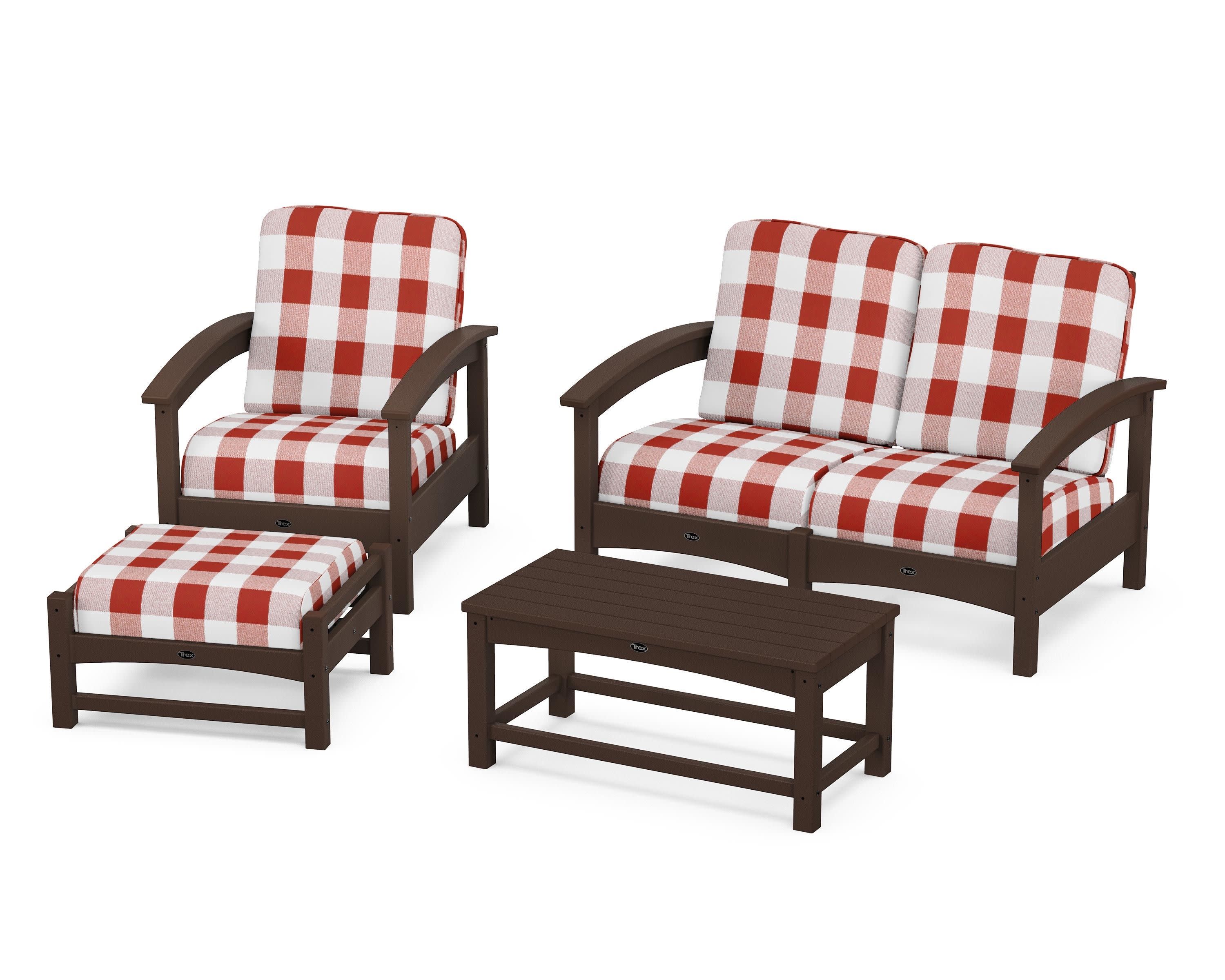 Rockport 4-Piece Deep Seating Conversation Group in Vintage Lantern / Buffalo Plaid Crimson