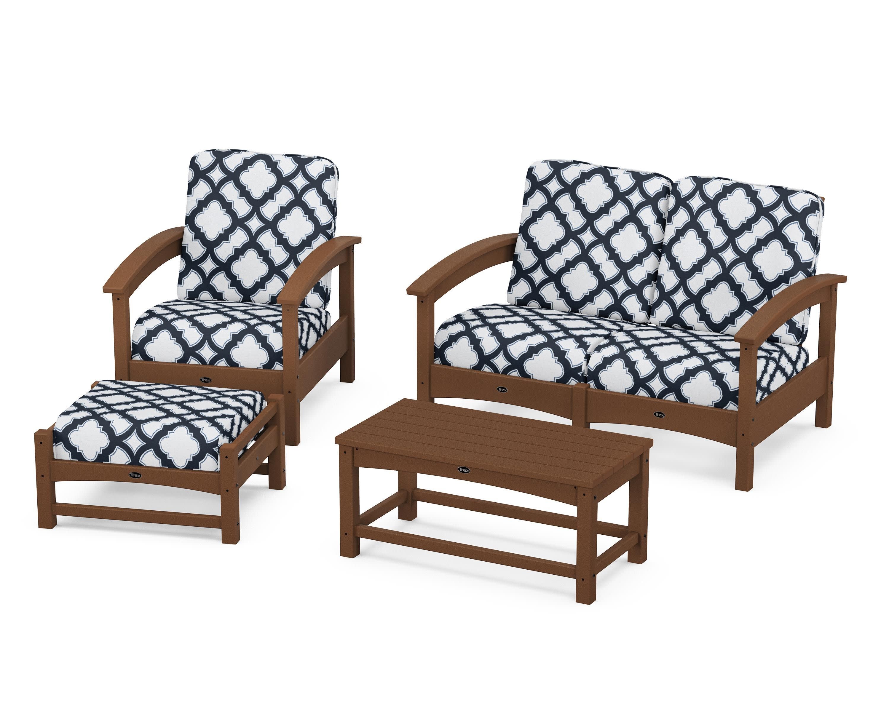 Rockport 4-Piece Deep Seating Conversation Group in Tree House / Trellis Marine Indigo