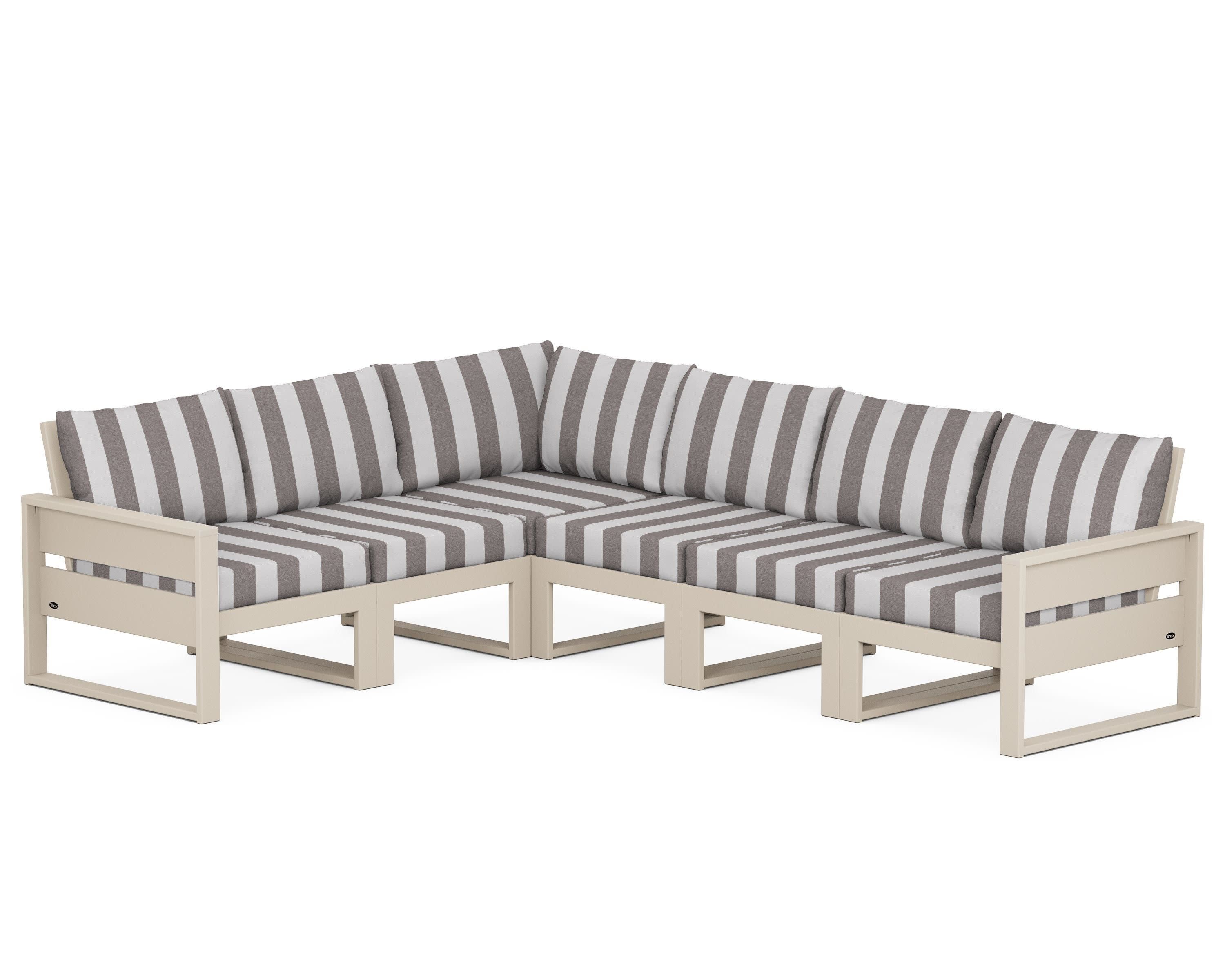 Eastport 6-Piece Sectional in Sand Castle / Cabana Stripe Grey Mist