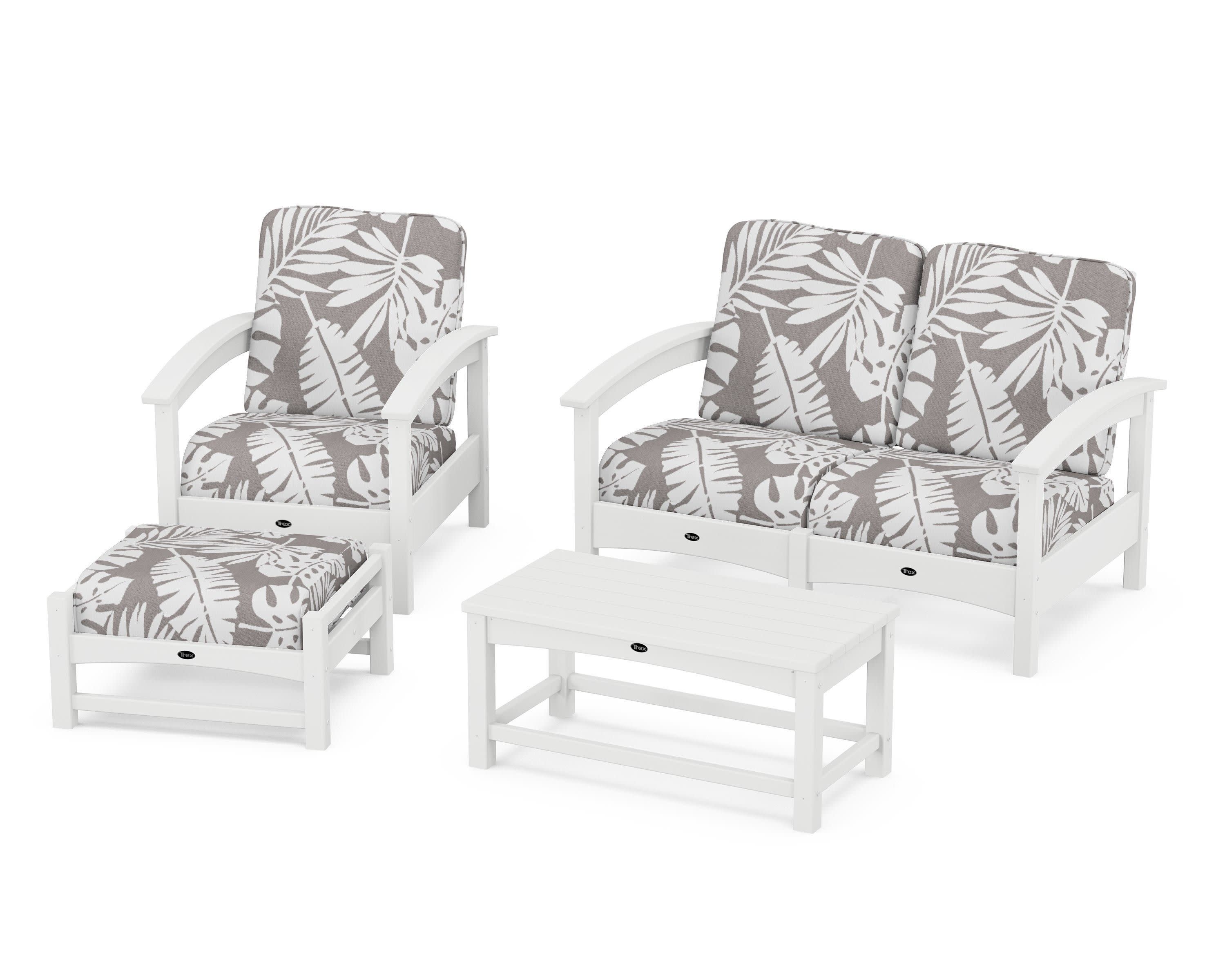 Rockport 4-Piece Deep Seating Conversation Group in Classic White / Leaf Grey Mist