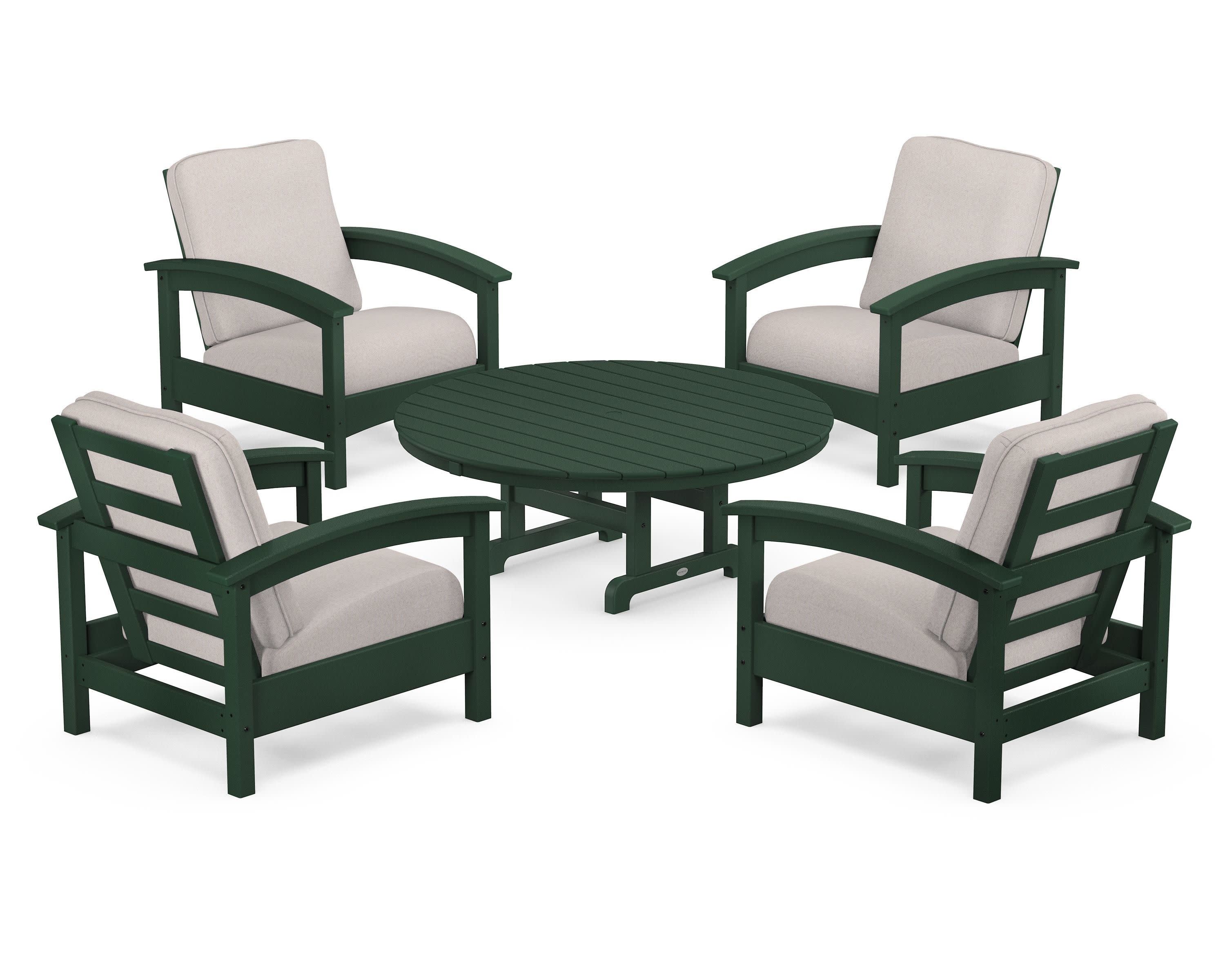 Rockport 5-Piece Deep Seating Set in Rainforest Canopy / Dune Burlap