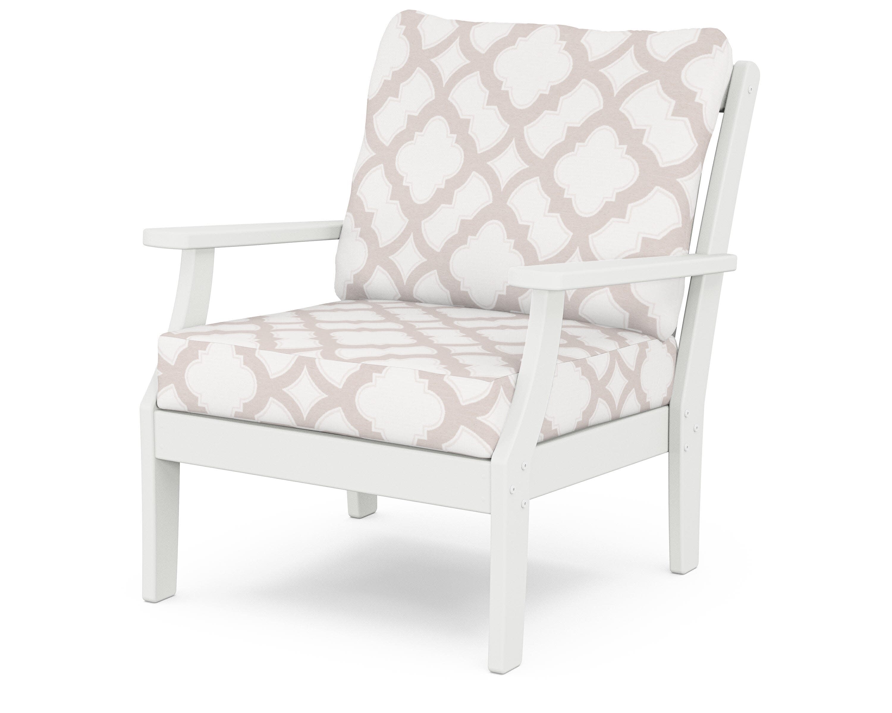 Yacht Club Deep Seating Chair in Classic White / Trellis Dune Burlap