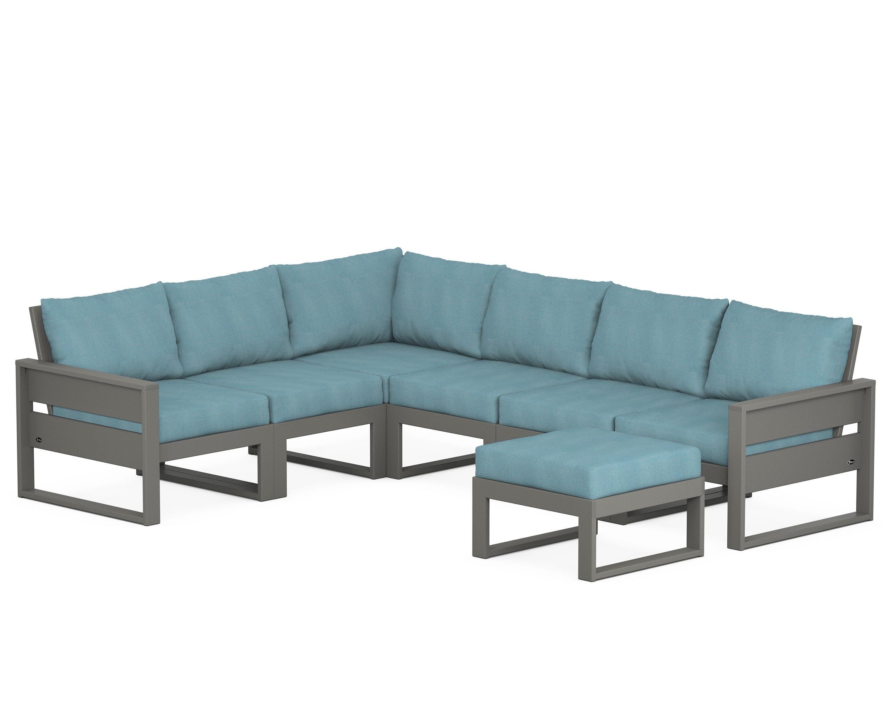 Eastport 6-Piece Sectional with Ottoman in Stepping Stone / Lattice Sky Blue