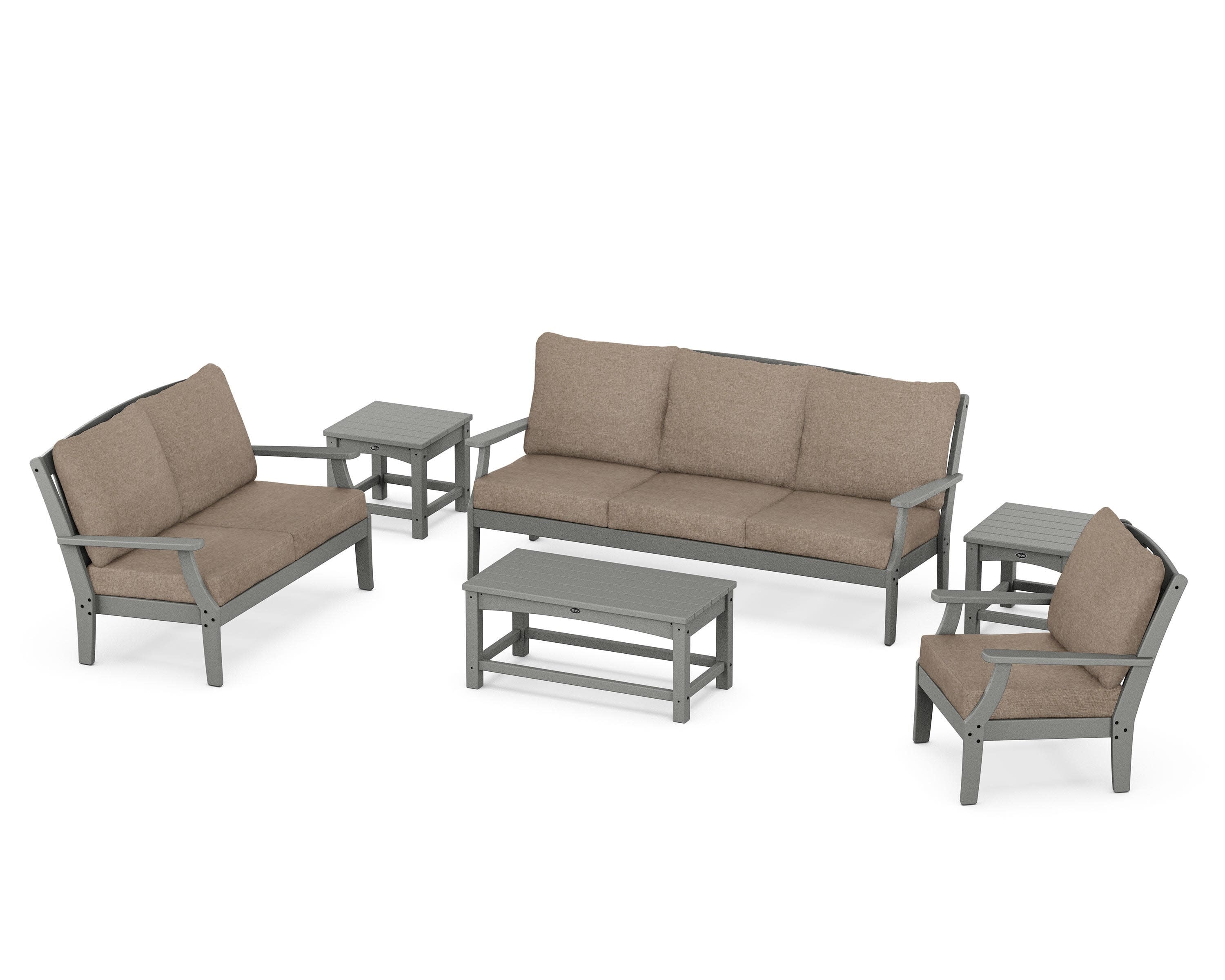 Yacht Club 6-Piece Deep Seating Set in Stepping Stone / Spiced Burlap