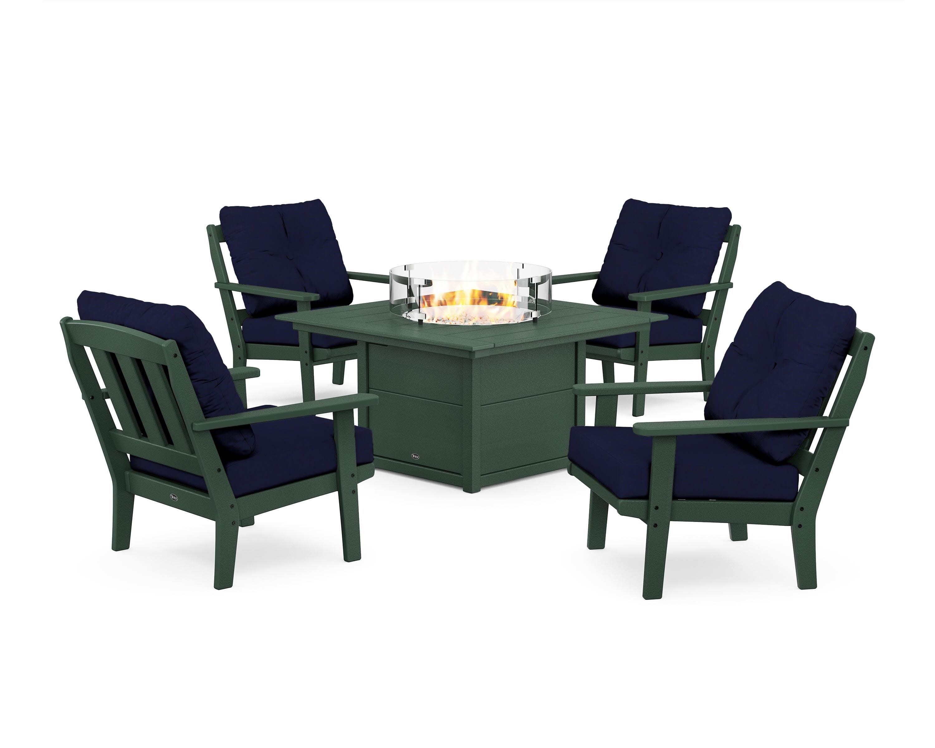 Cape Cod 5-Piece Deep Seating Set with Fire Pit Table in Rainforest Canopy / Navy