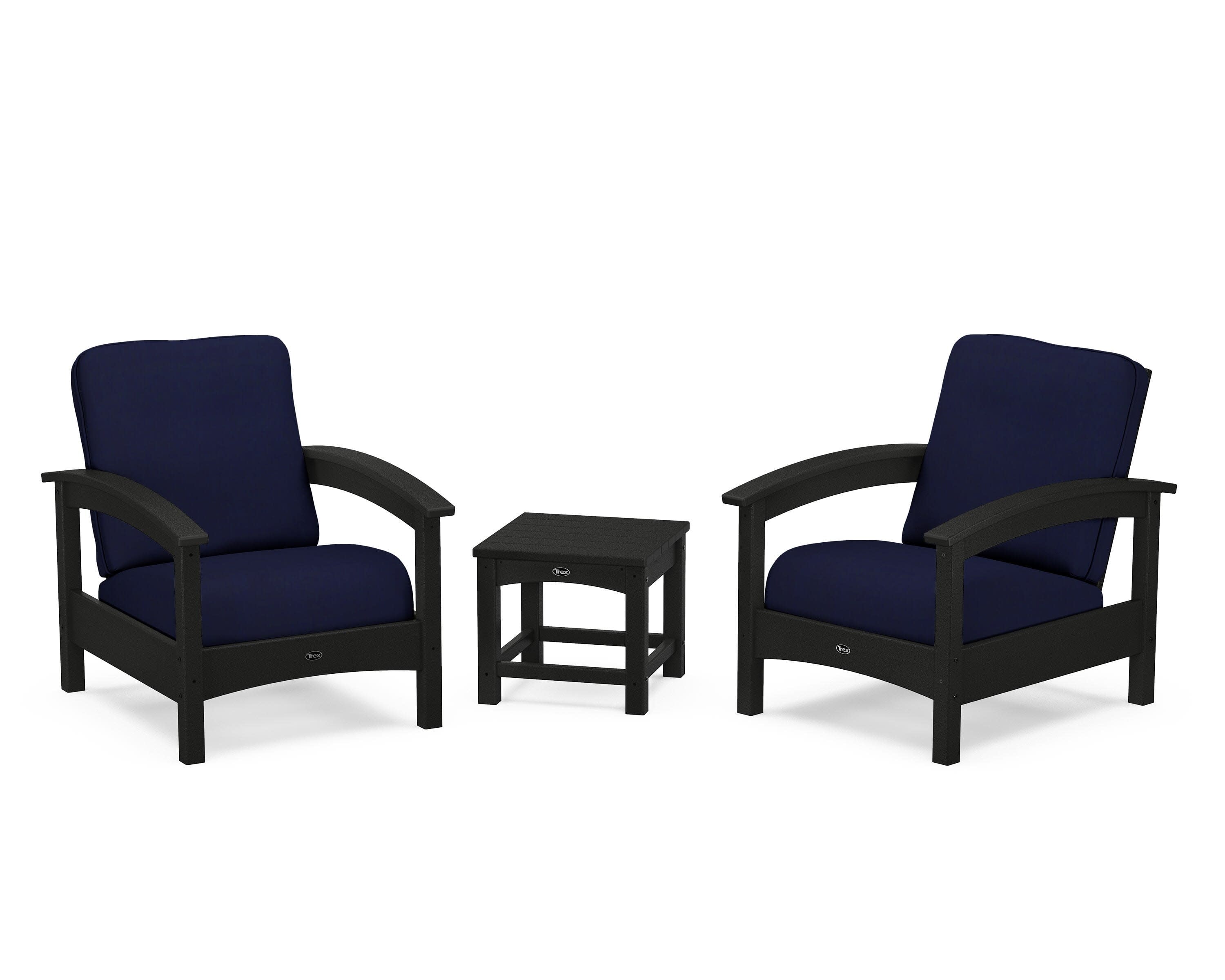 Rockport Club 3-Piece Deep Seating Conversation Set in Charcoal Black / Navy