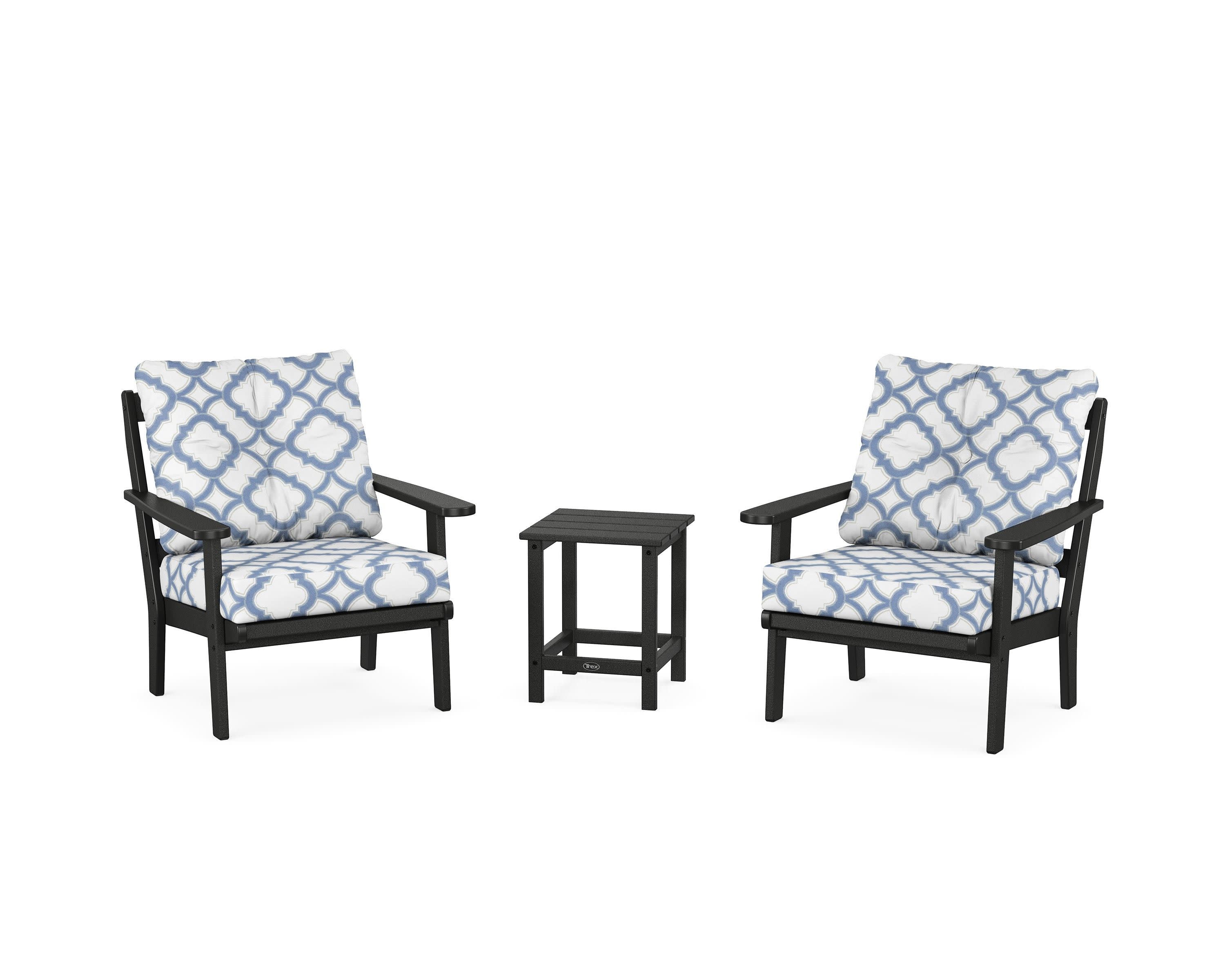 Cape Cod 3-Piece Deep Seating Set in Charcoal Black / Trellis Sky Blue