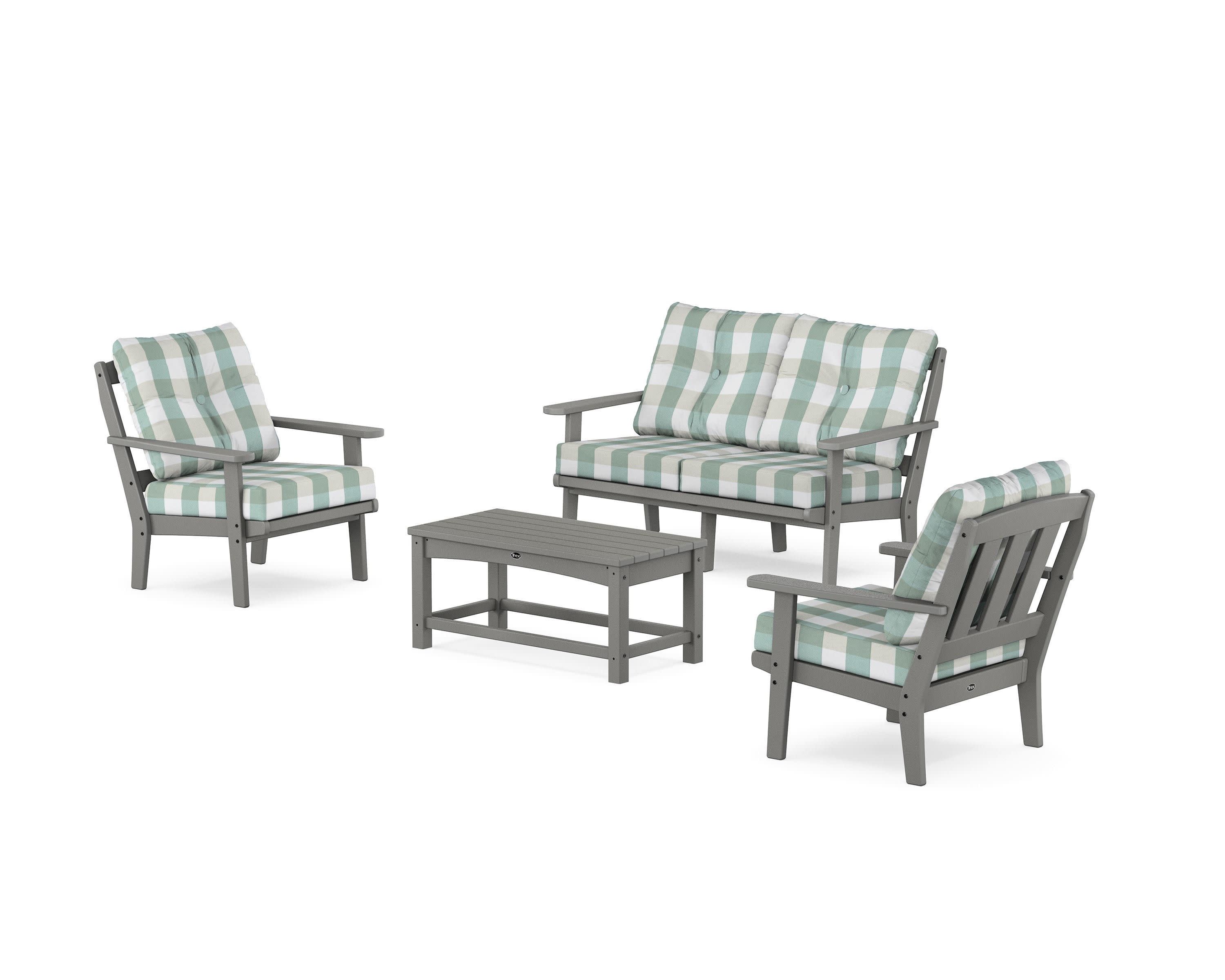 Cape Cod 4-Piece Deep Seating Set with Loveseat in Stepping Stone / Buffalo Plaid Glacier Spa
