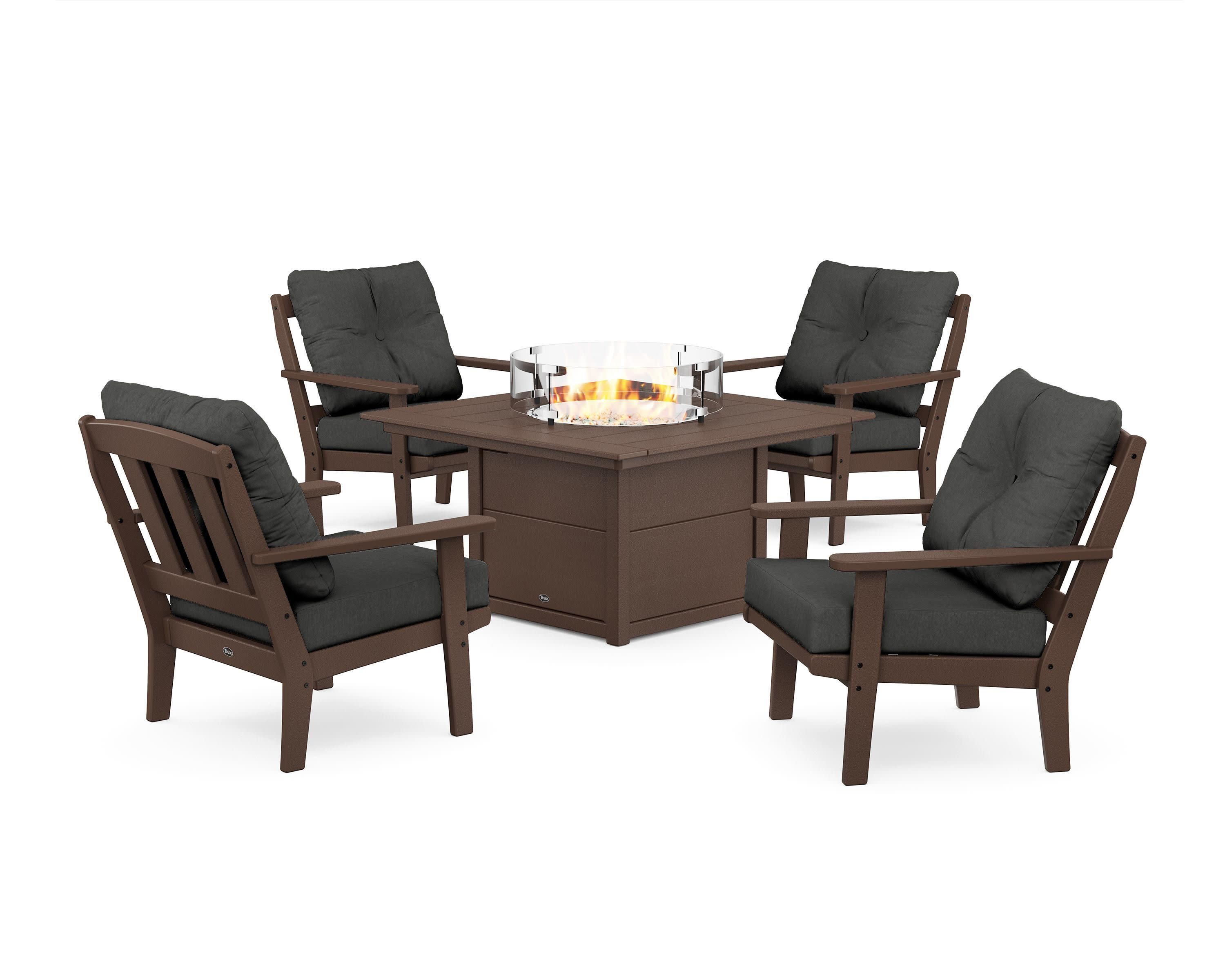 Cape Cod 5-Piece Deep Seating Set with Fire Pit Table in Vintage Lantern / Spectrum Carbon