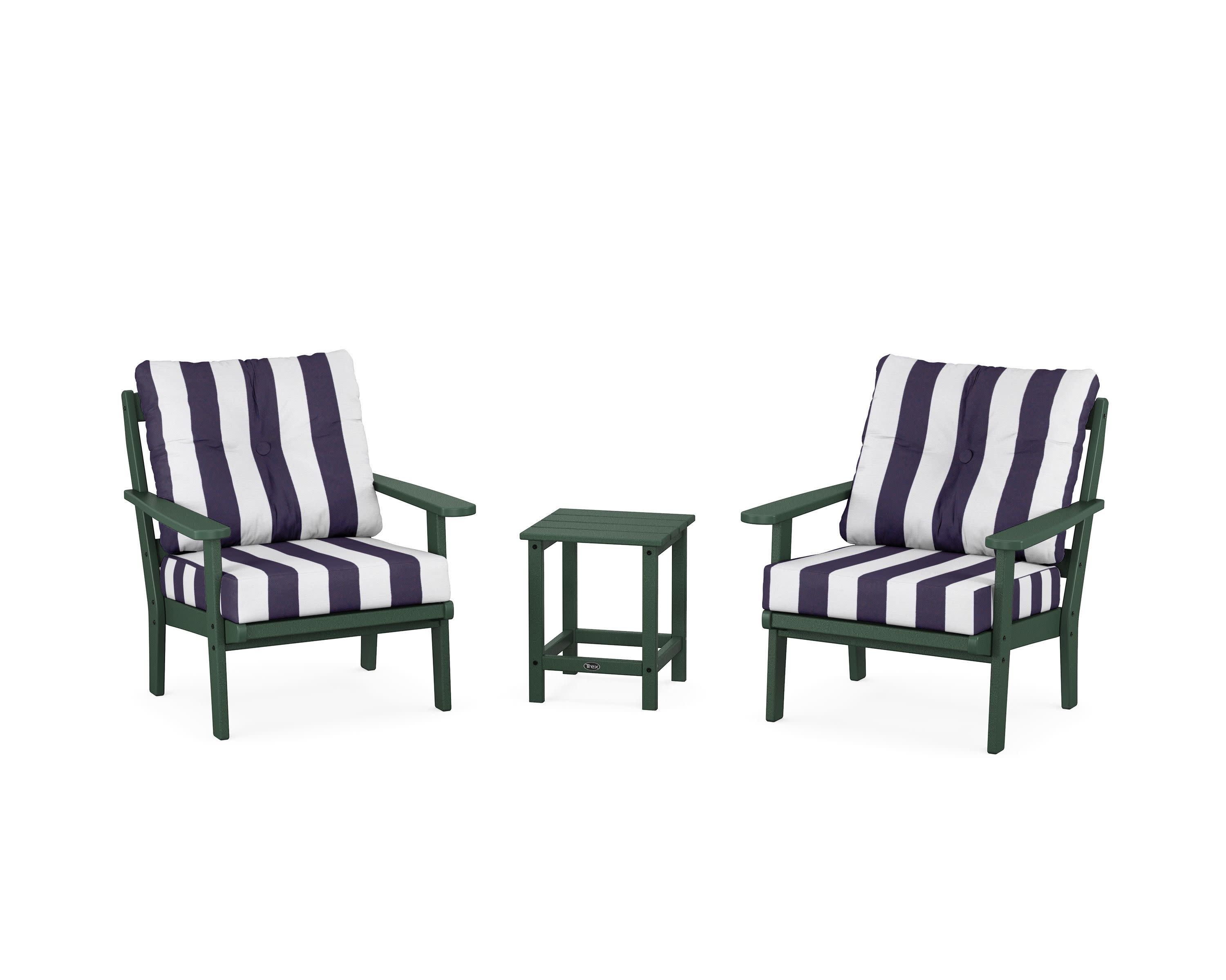 Cape Cod 3-Piece Deep Seating Set in Rainforest Canopy / Cabana Stripe Navy