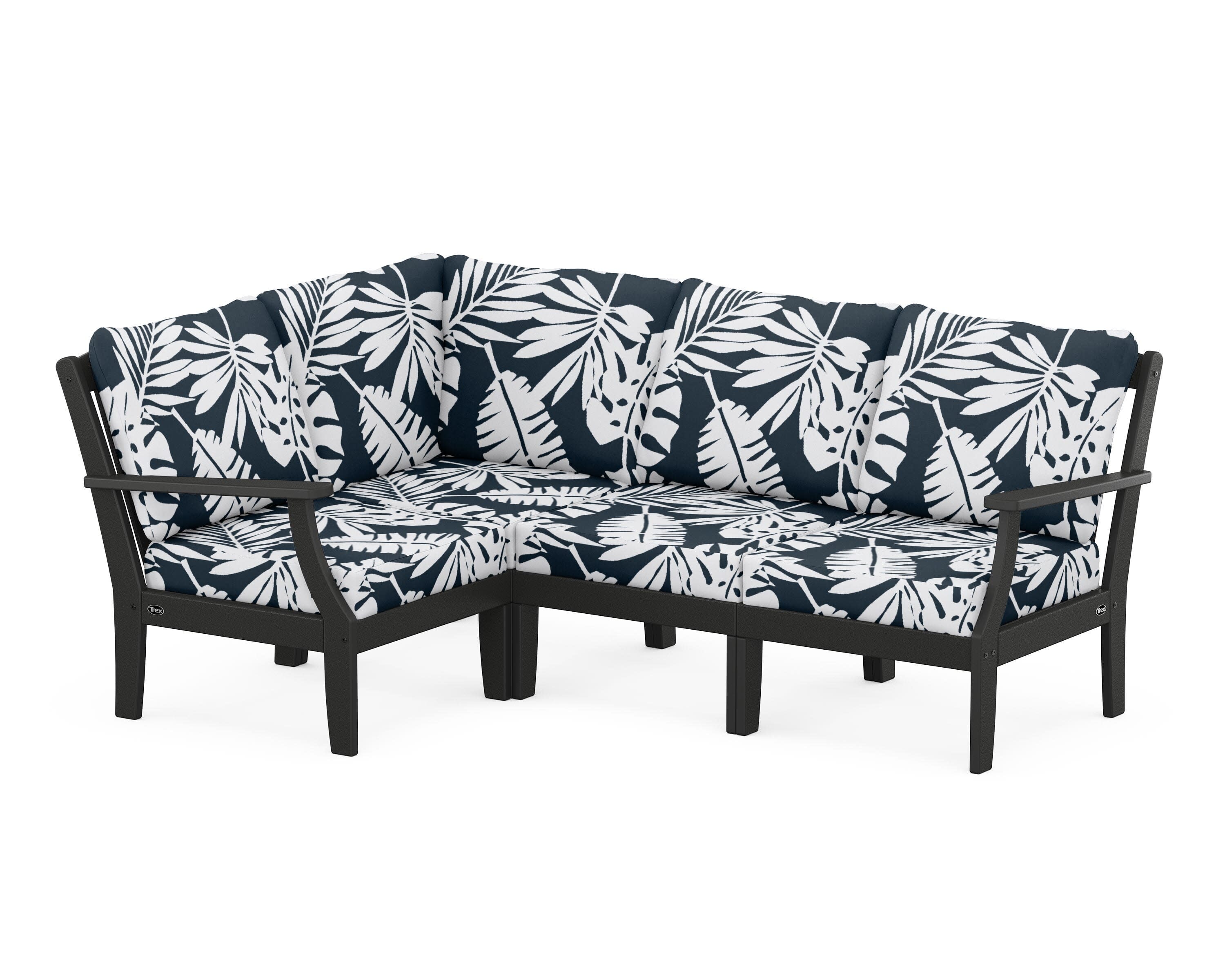 Yacht Club Modular 4-Piece Deep Seating Set in Charcoal Black / Leaf Marine Indigo