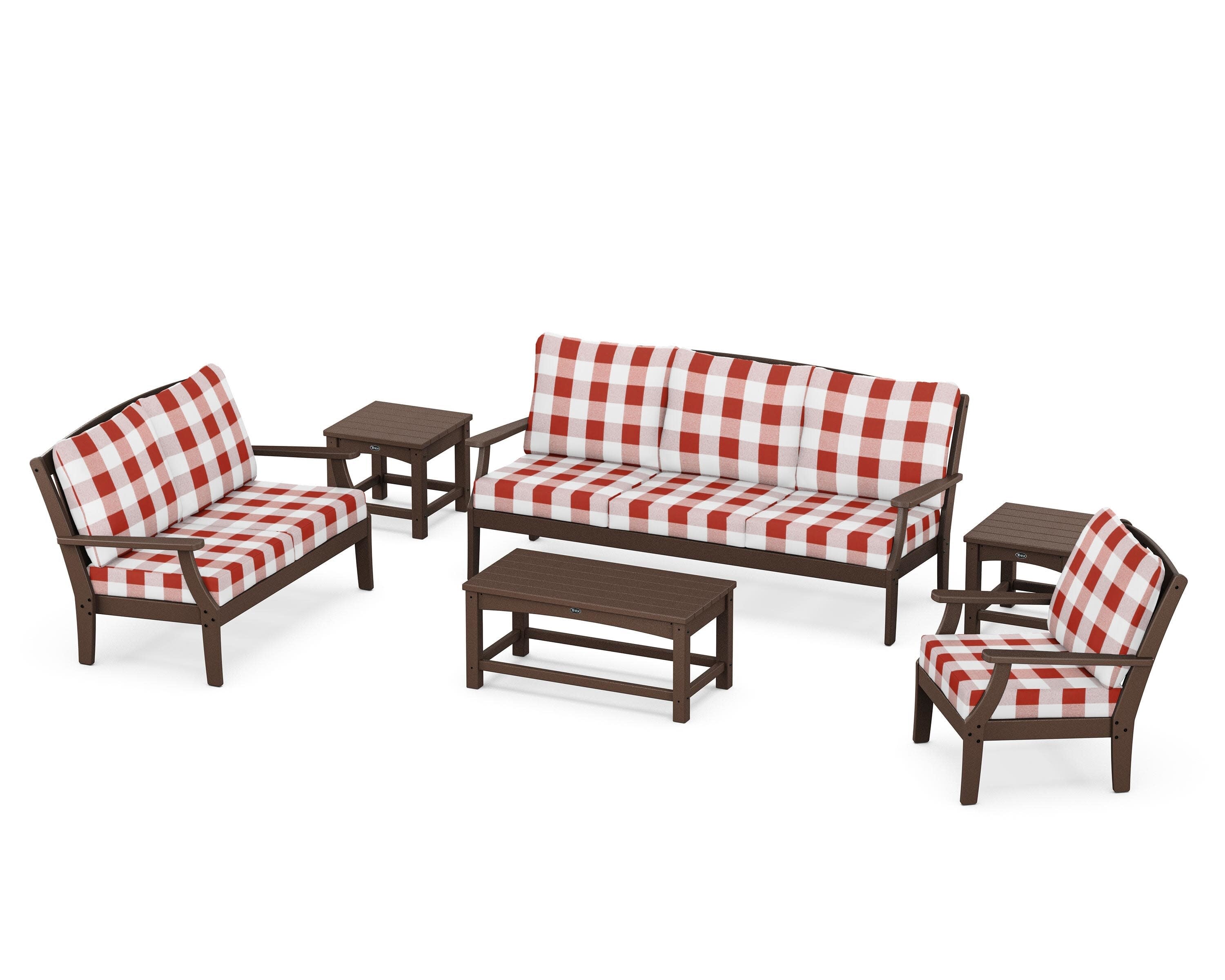 Yacht Club 6-Piece Deep Seating Set in Vintage Lantern / Buffalo Plaid Crimson