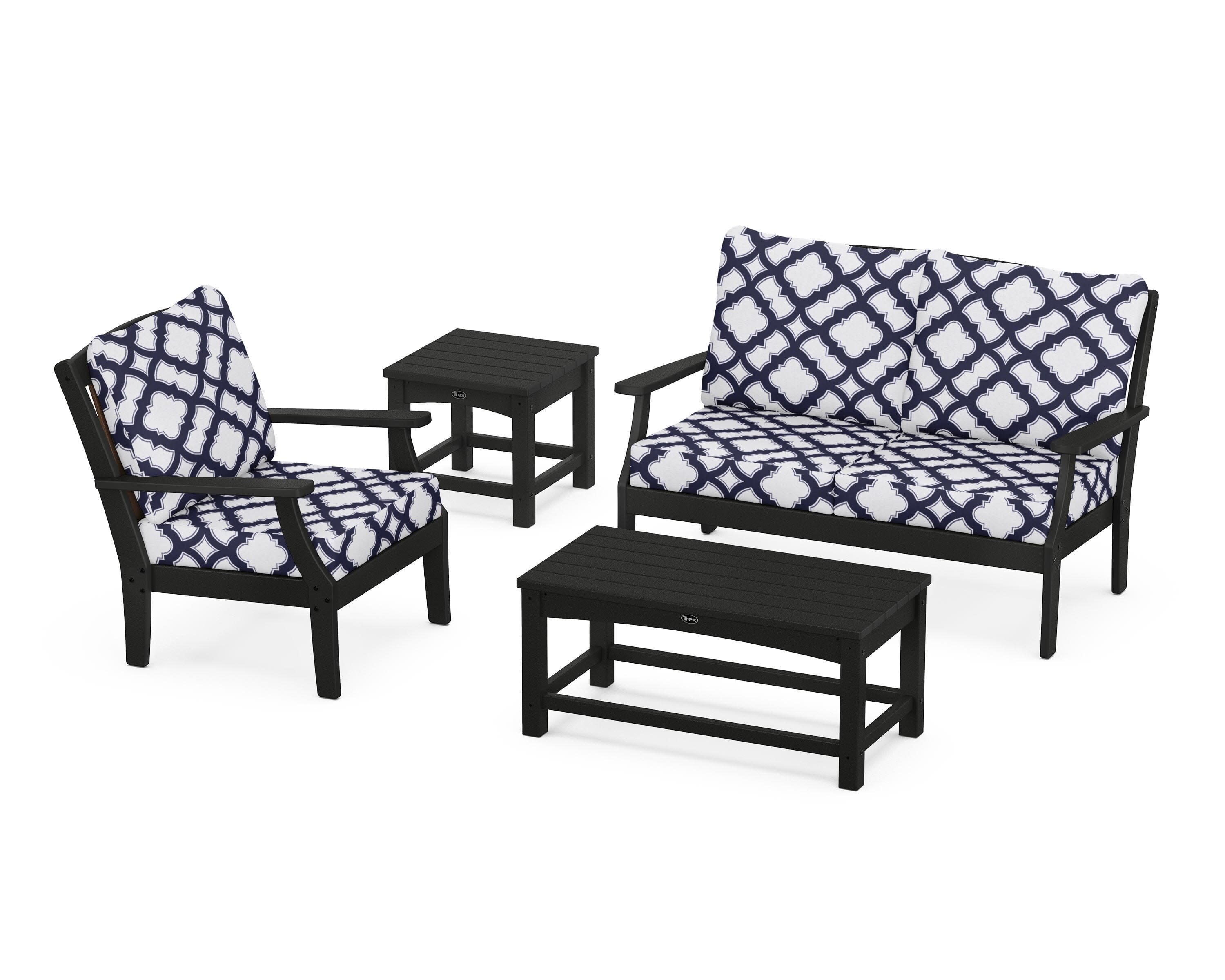 Yacht Club 4-Piece Deep Seating Set in Charcoal Black / Trellis Navy