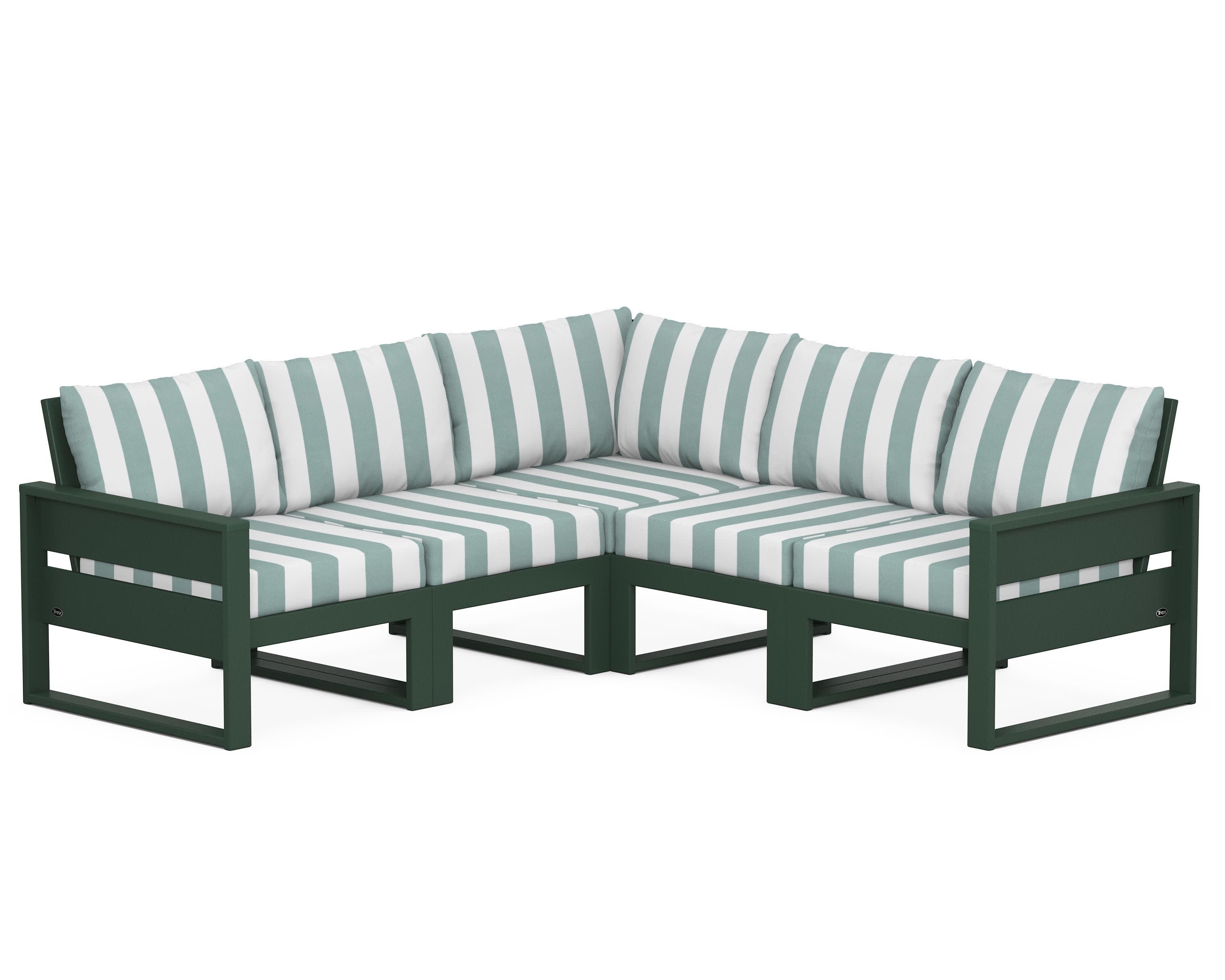 Eastport 5-Piece Sectional in Rainforest Canopy / Cabana Stripe Glacier Spa