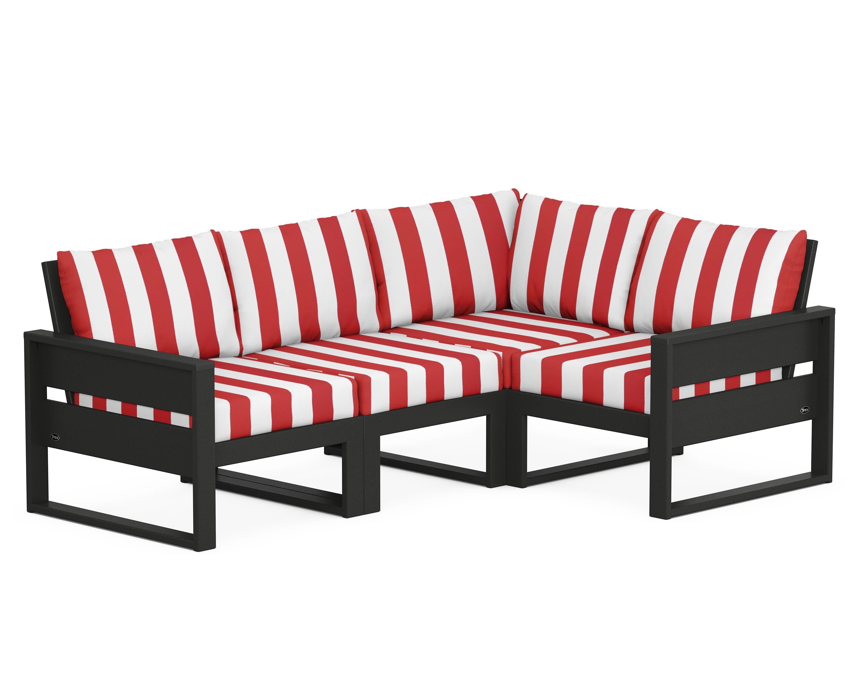 Eastport 4- Piece Sectional in Charcoal Black / Cabana Stripe Crimson