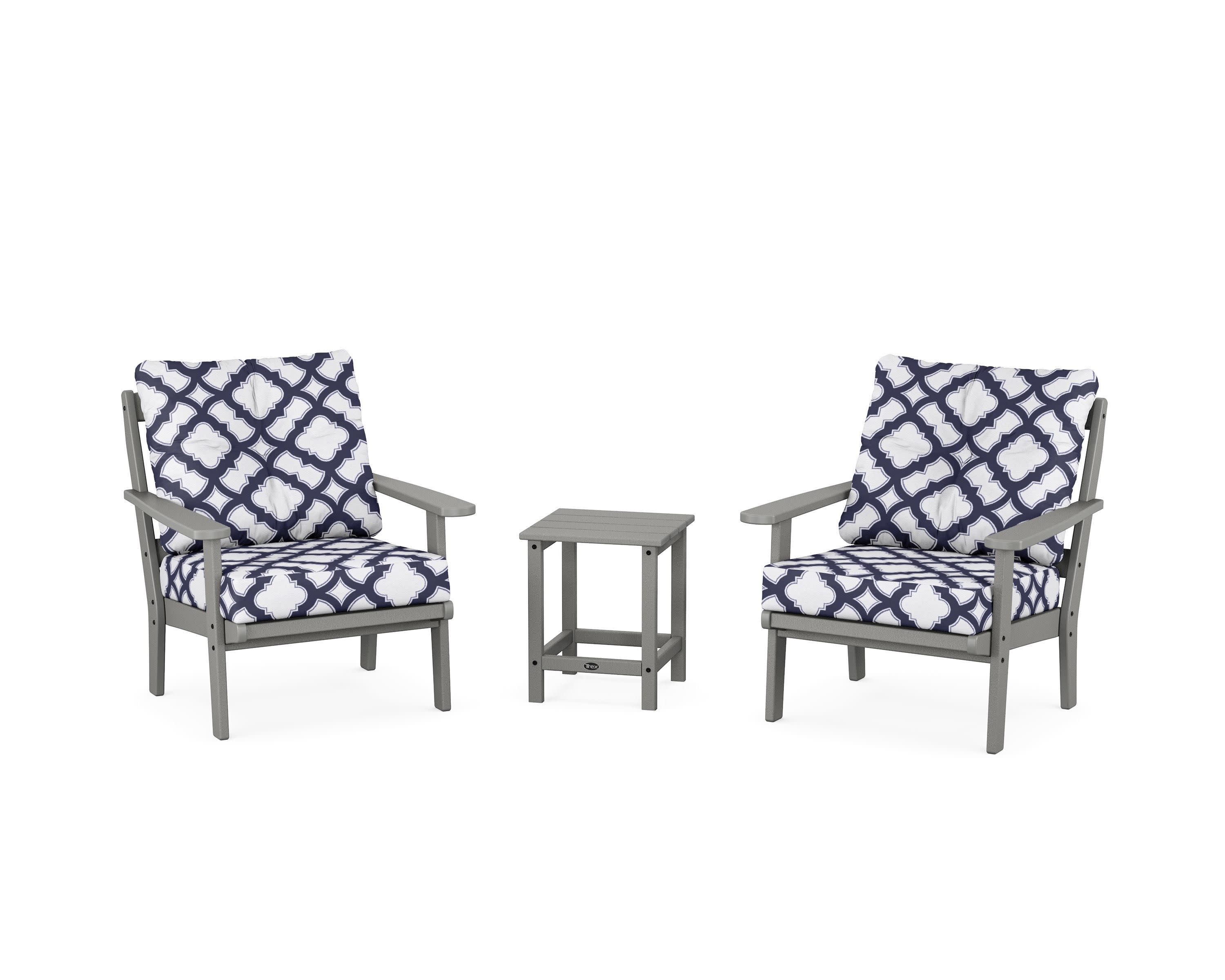 Cape Cod 3-Piece Deep Seating Set in Stepping Stone / Trellis Navy