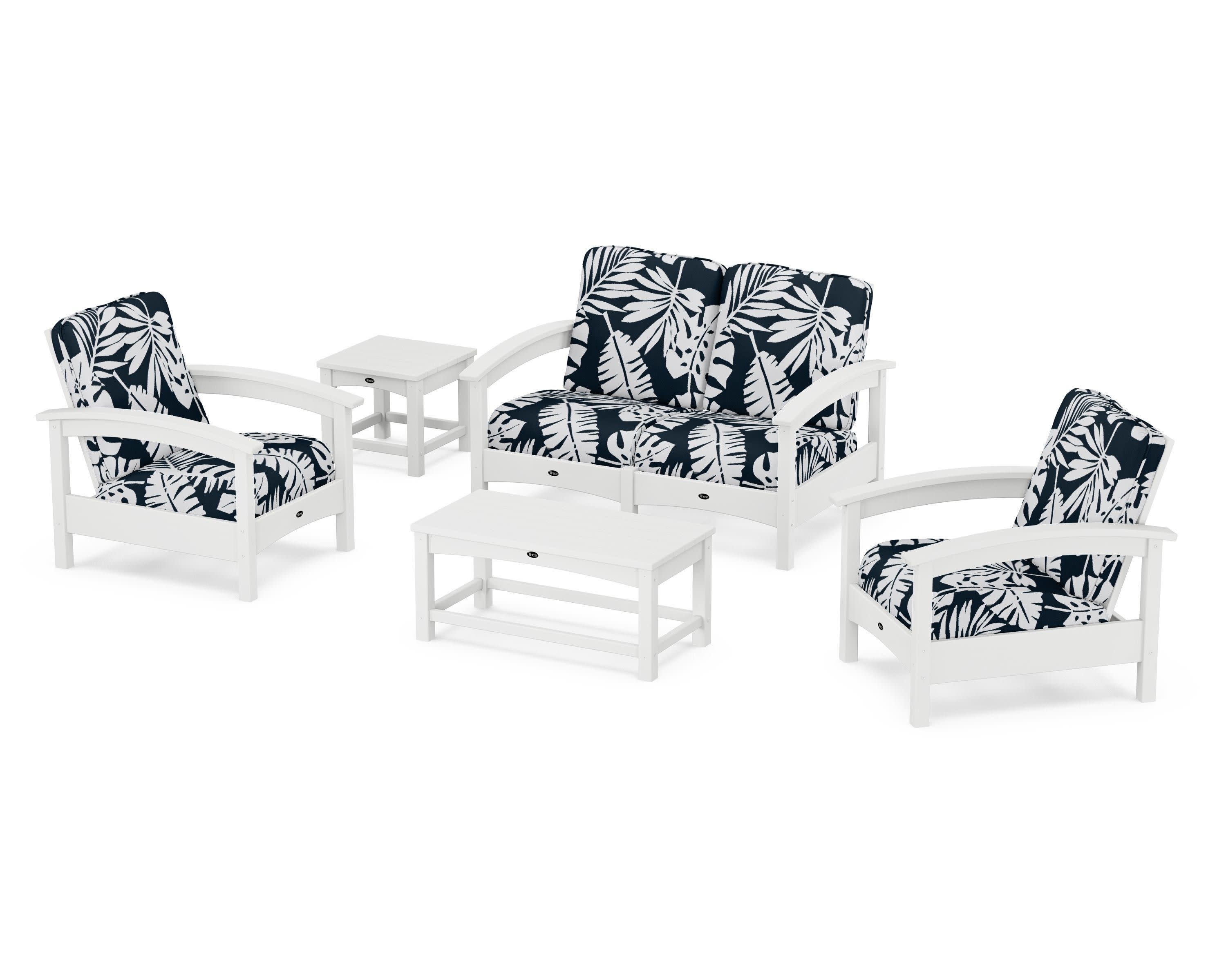 Rockport Club 6-Piece Deep Seating Conversation Set in Classic White / Leaf Marine Indigo