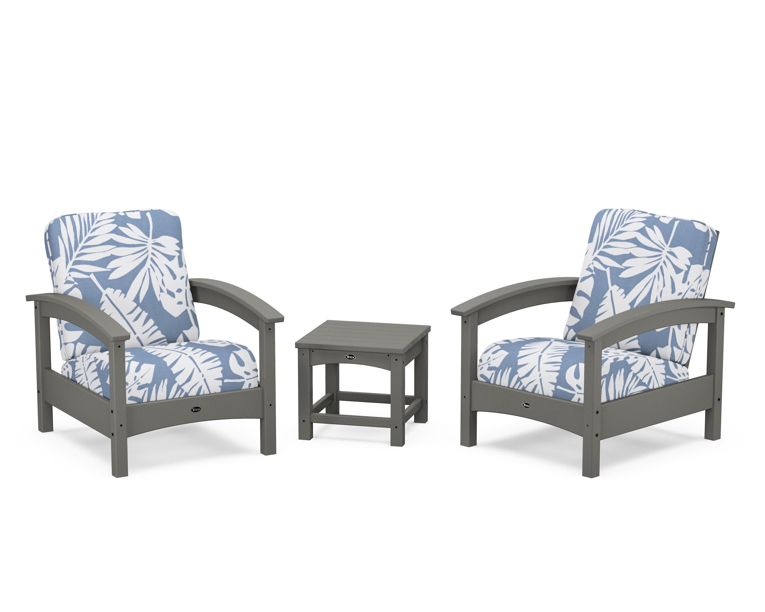 Rockport Club 3-Piece Deep Seating Conversation Set in Stepping Stone / Leaf Sky Blue