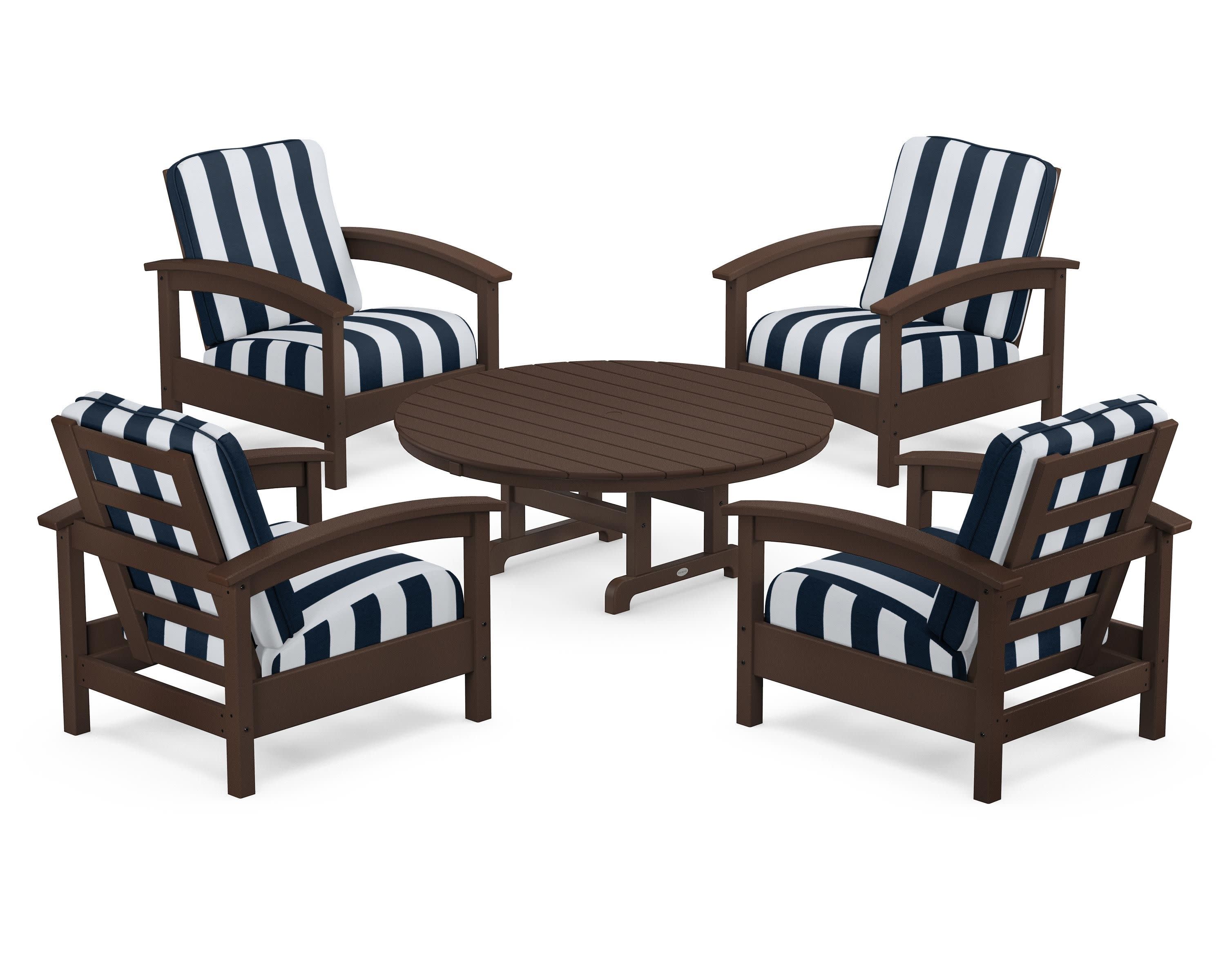Rockport 5-Piece Deep Seating Set in Vintage Lantern / Cabana Stripe Marine Indigo