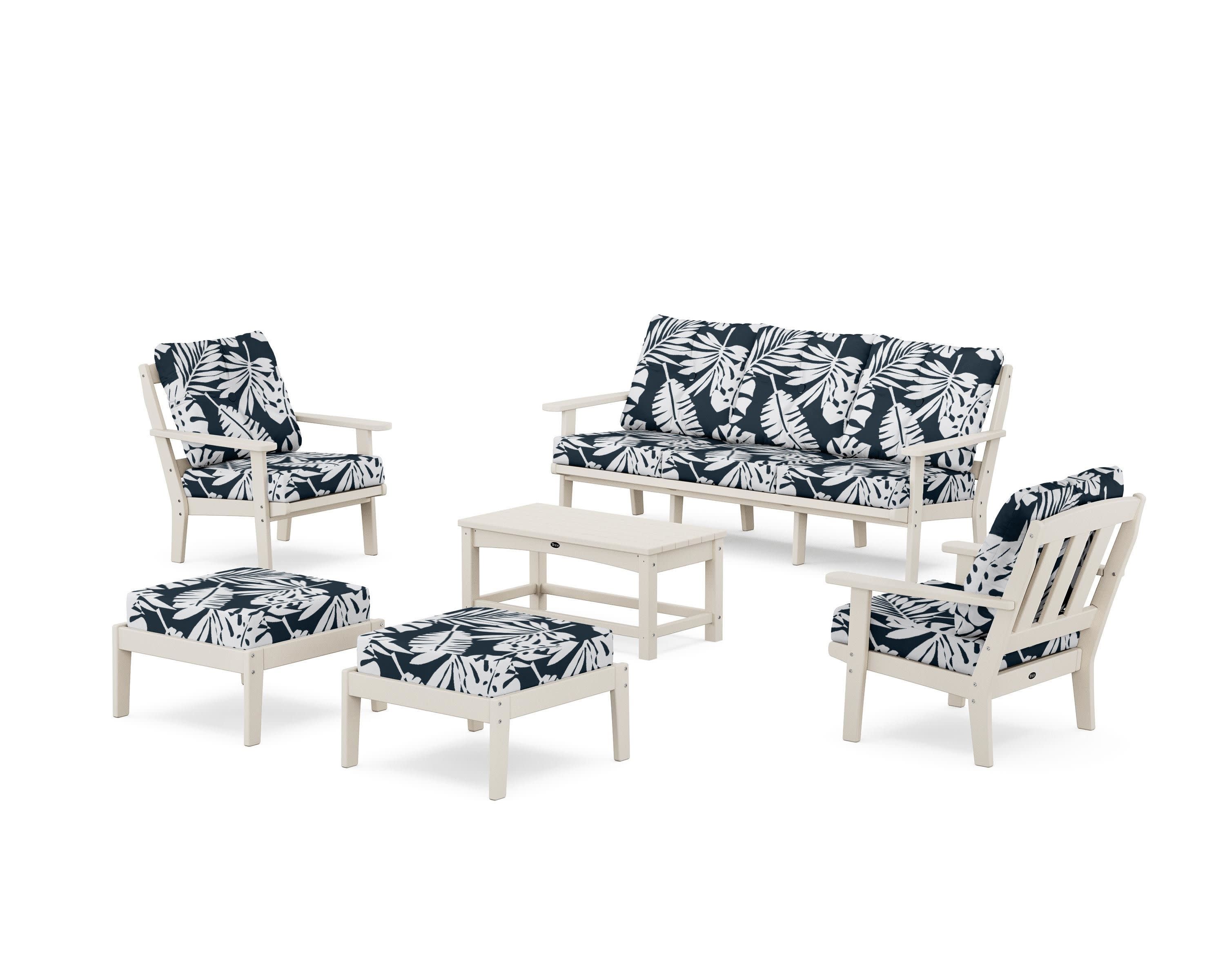 Cape Cod 6-Piece Lounge Sofa Set in Sand Castle / Leaf Marine Indigo