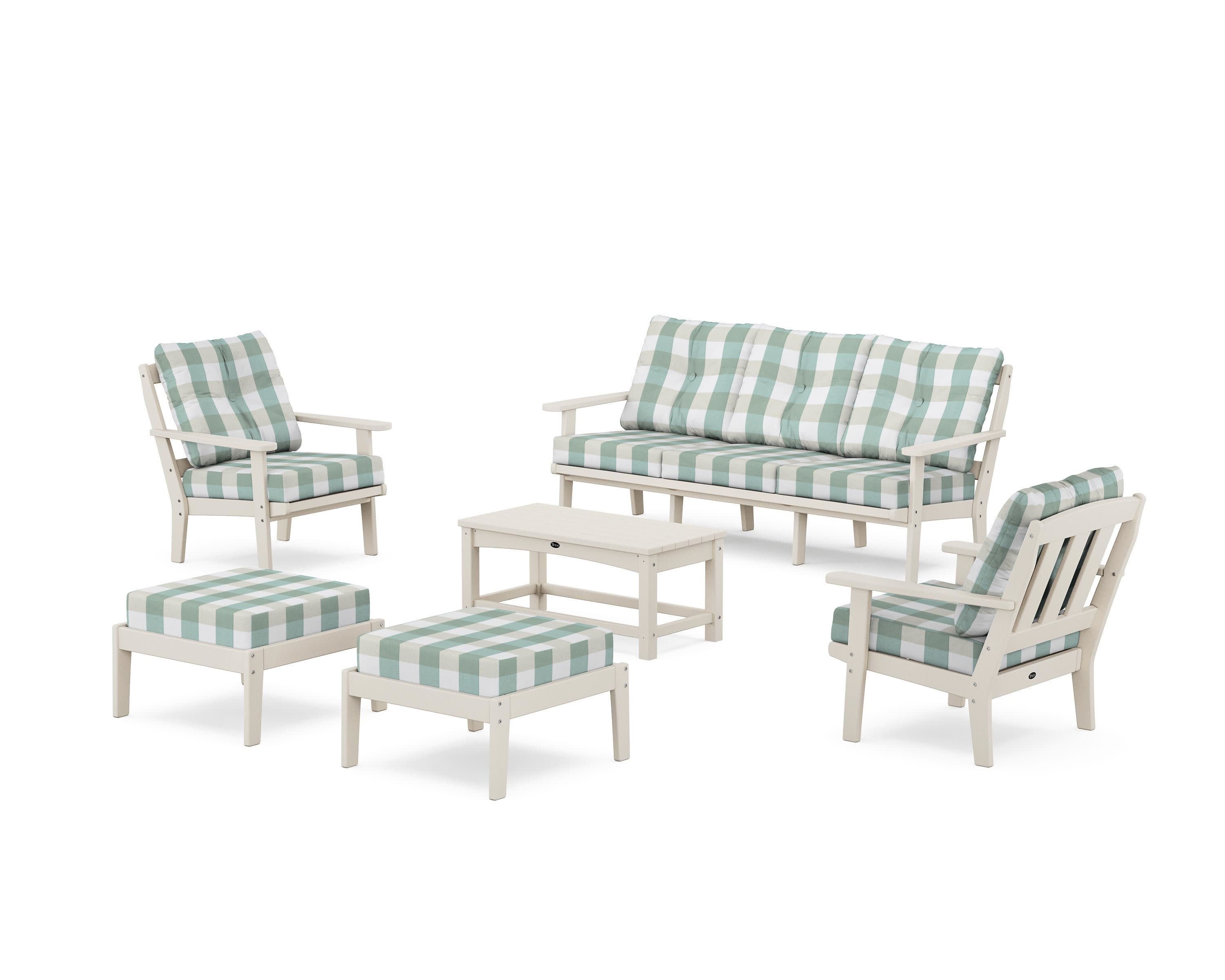 Cape Cod 6-Piece Lounge Sofa Set in Sand Castle / Buffalo Plaid Glacier Spa