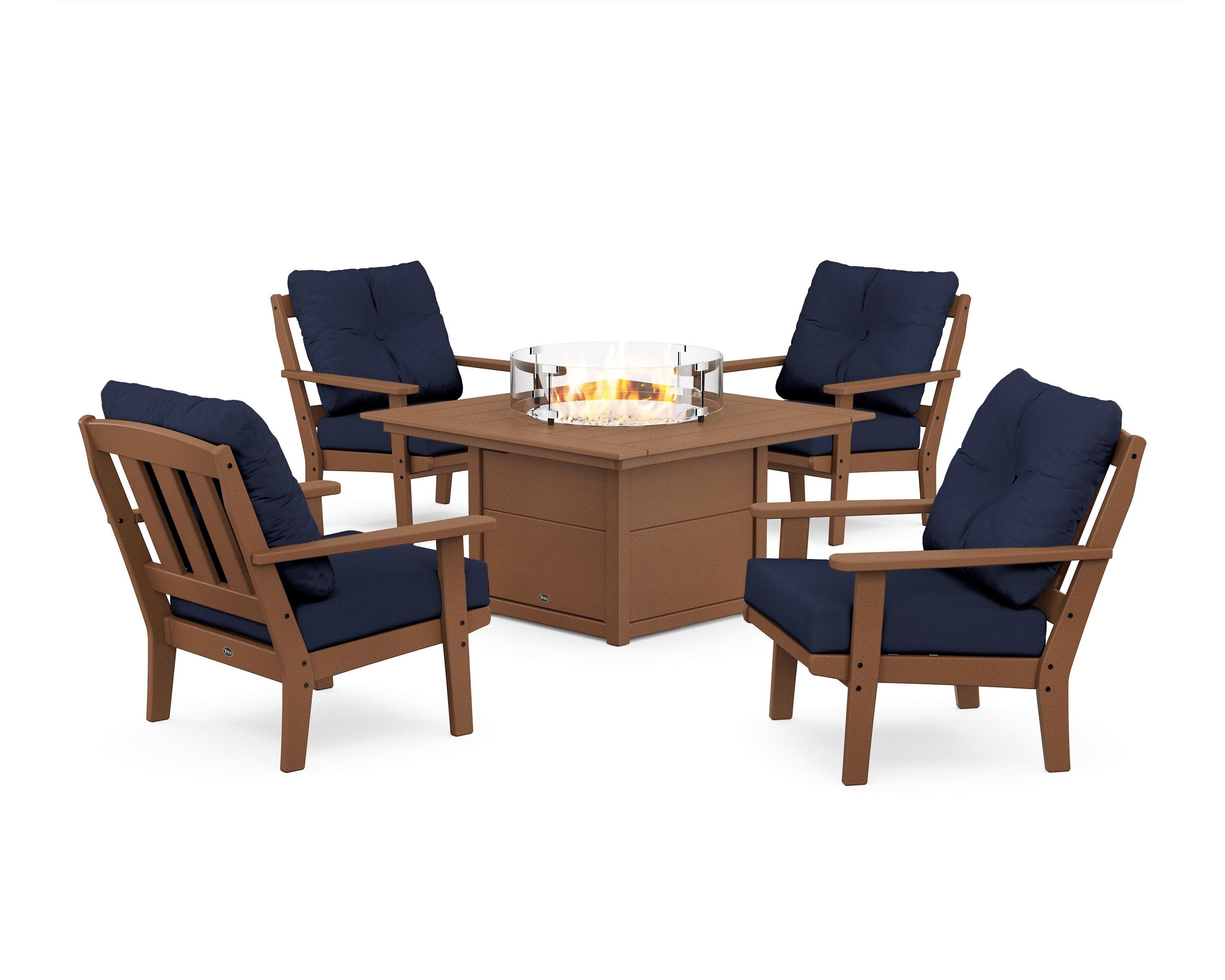 Cape Cod 5-Piece Deep Seating Set with Fire Pit Table in Tree House / Spectrum Indigo