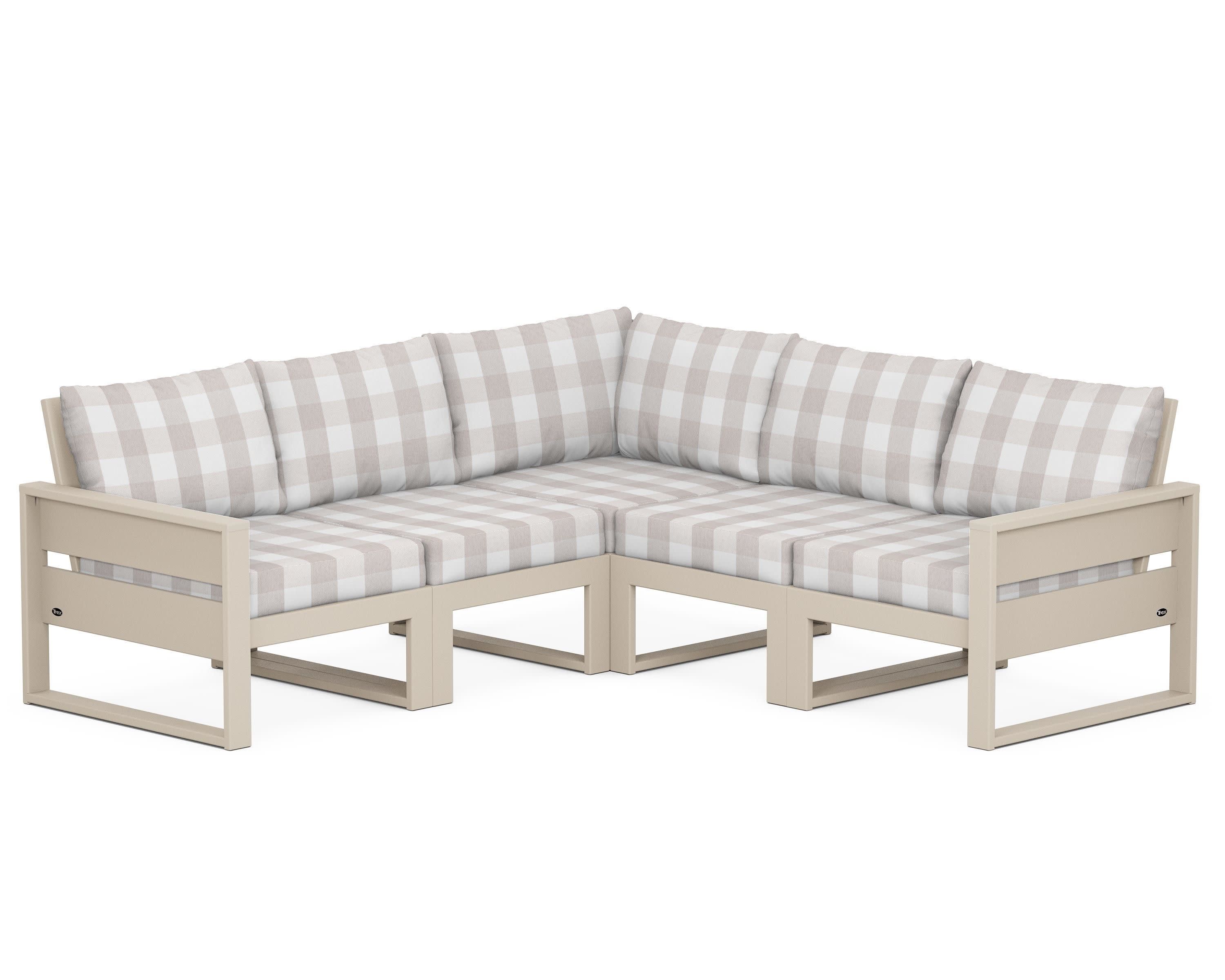 Eastport 5-Piece Sectional in Sand Castle / Buffalo Plaid Dune Burlap