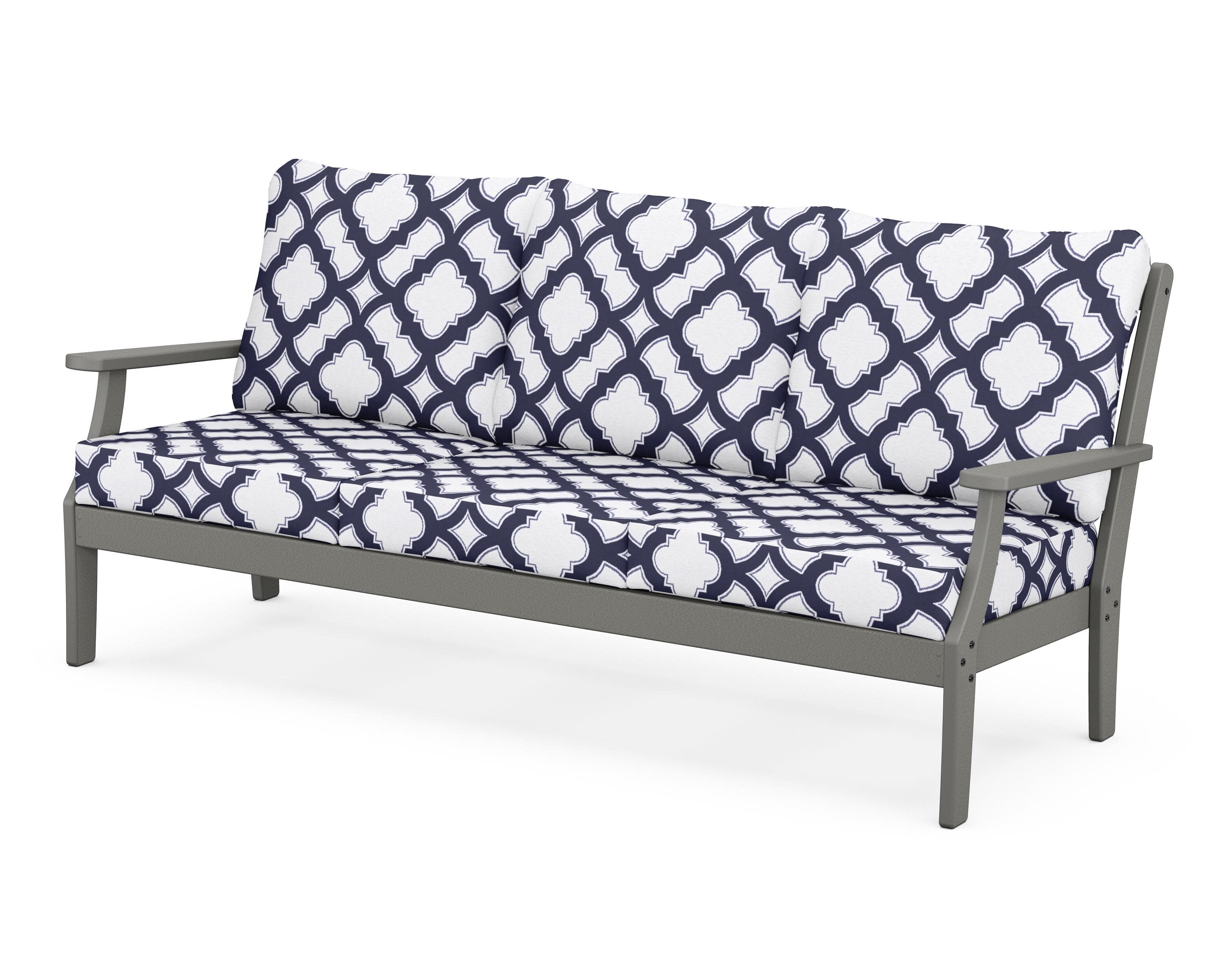 Yacht Club Deep Seating Sofa in Stepping Stone / Trellis Navy