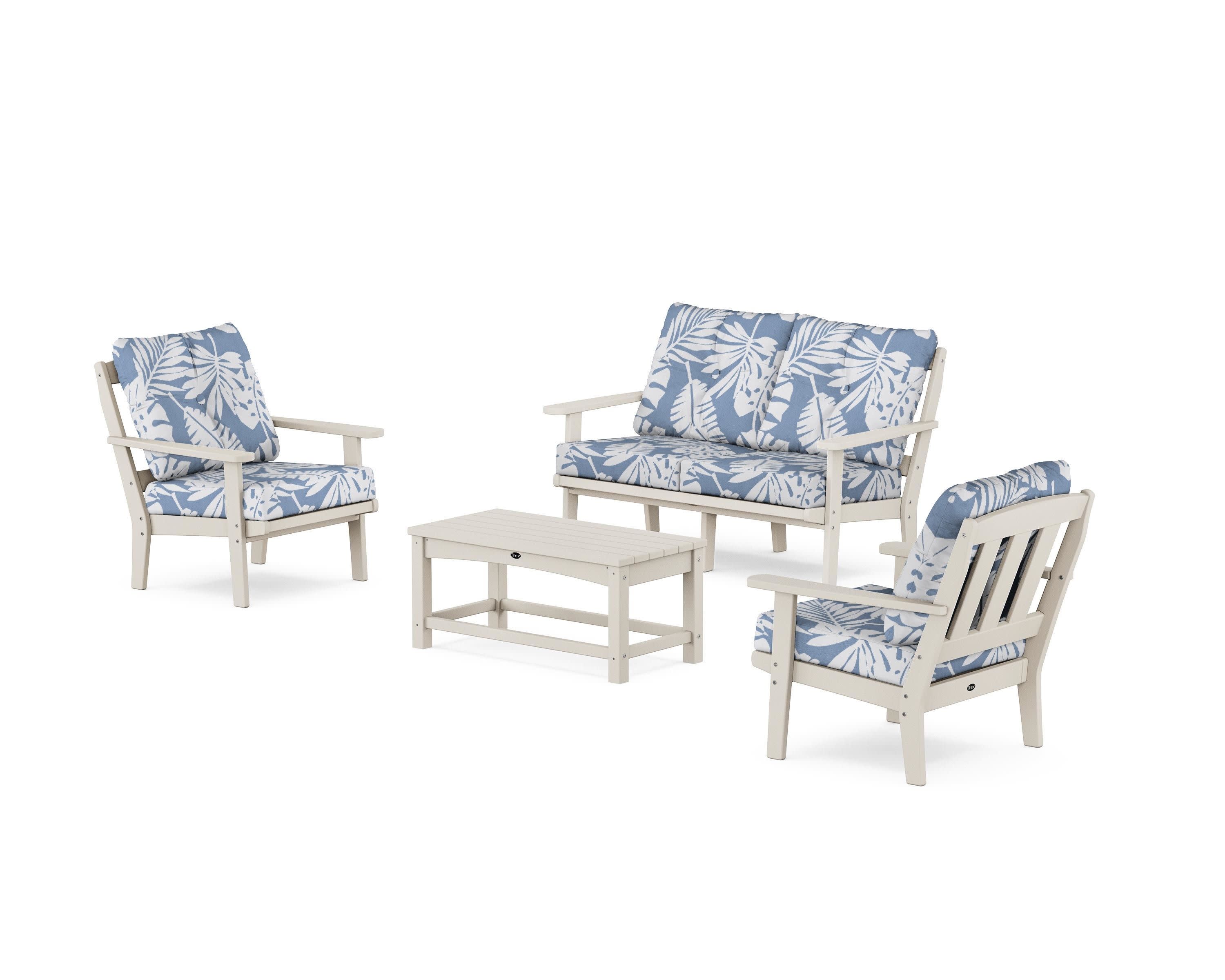 Cape Cod 4-Piece Deep Seating Set with Loveseat in Sand Castle / Leaf Sky Blue