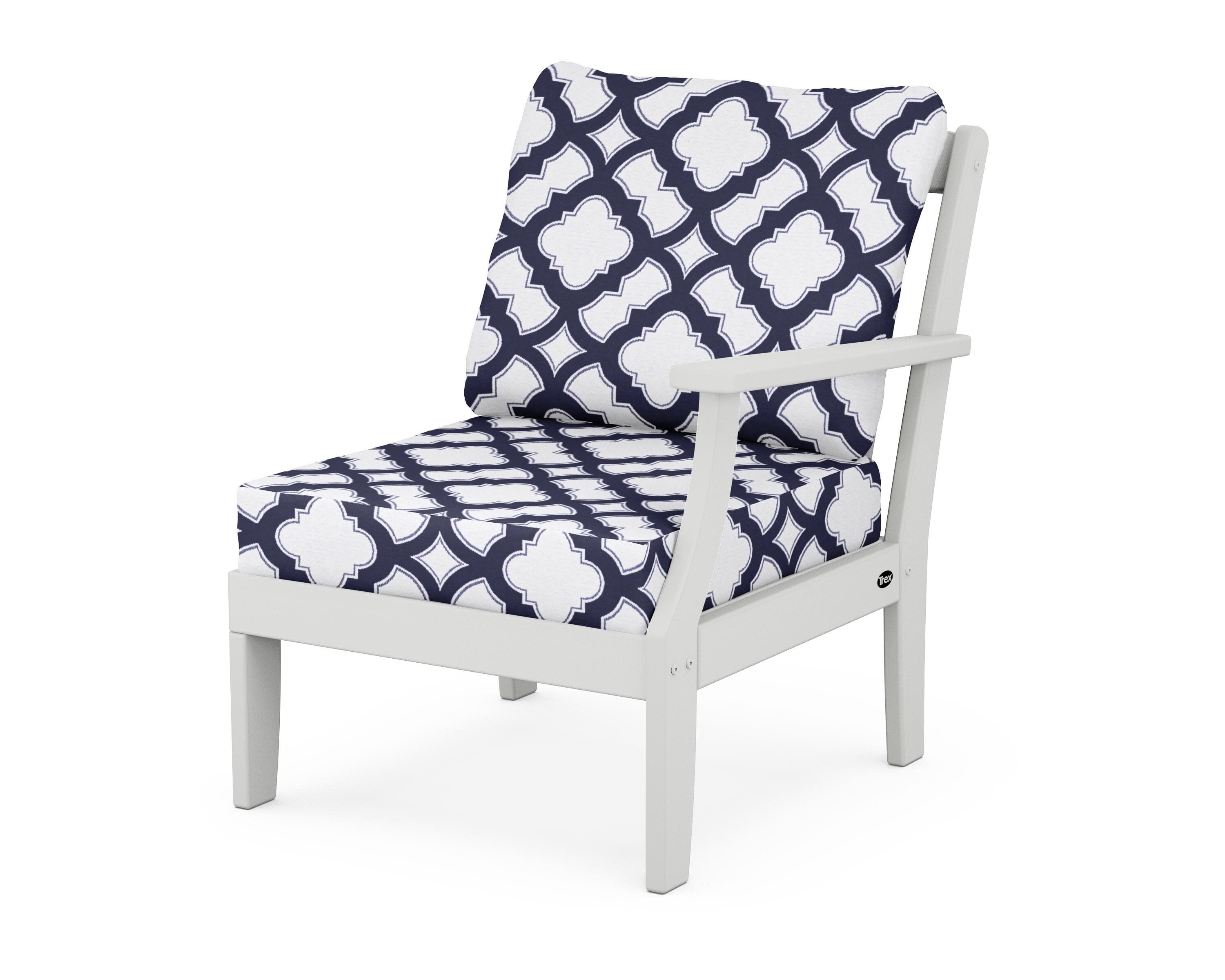 Yacht Club Modular Right Arm Chair in Classic White / Trellis Navy